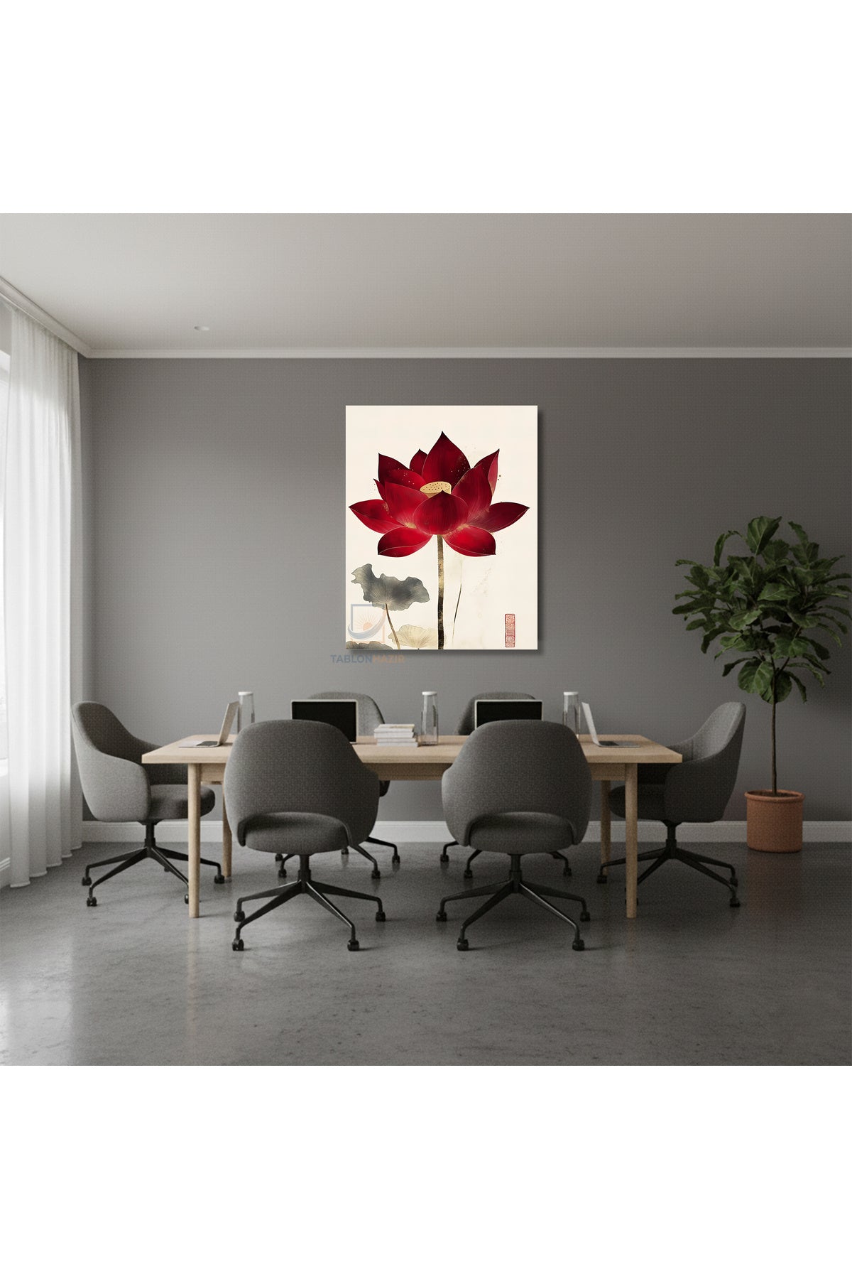 Dikey Kanvas Tablo Salon Duvar Tablosu Estetik Kirmizi Çiçek Yeni Ev Hediyesi Ofis Tablosu