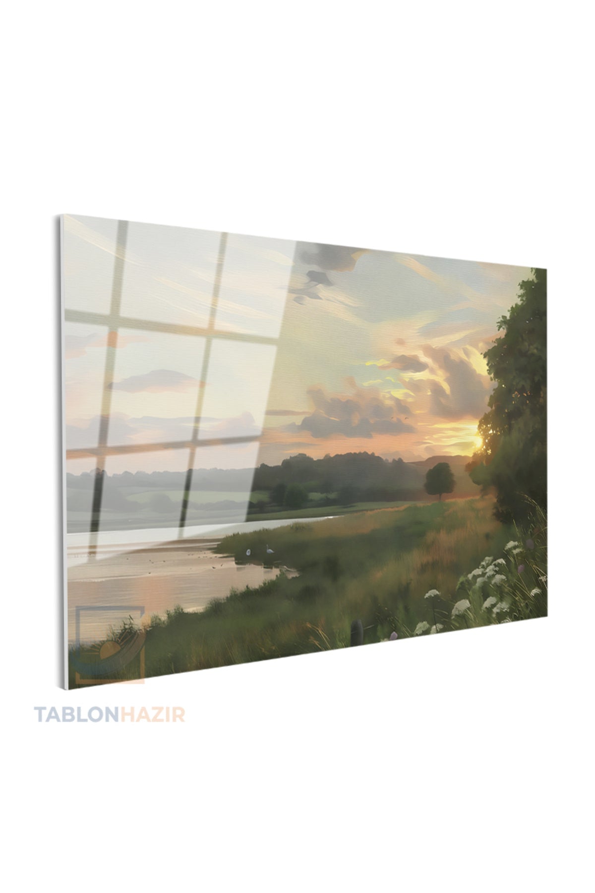 Yatay Cam Tablo Salon Duvar Tablosu Yatay Cam Vintagegolmanzarasi Yeni Ev Hediyesi Ofis Tablosu