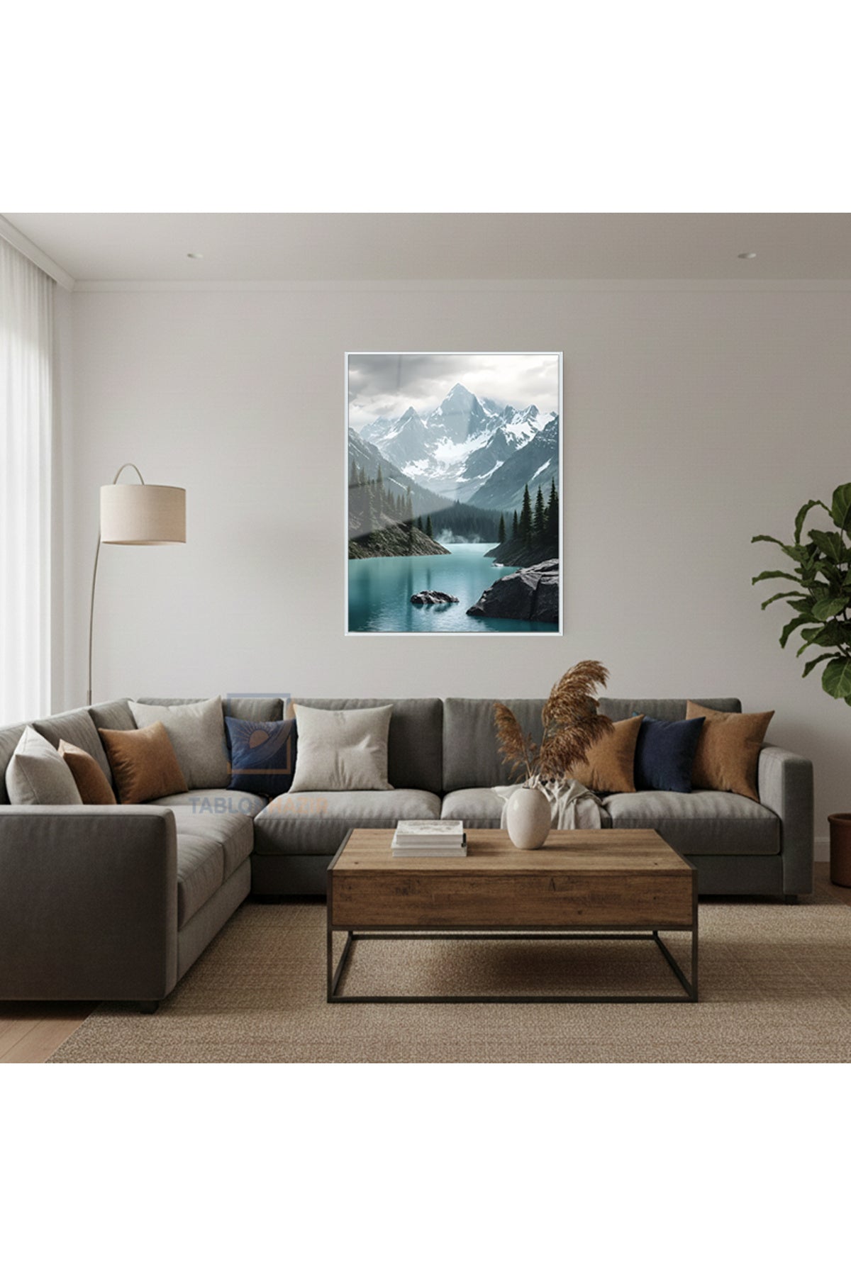 Dikey Çerçeveli Cam Karli Dag Ve Gol Modern Ev Dekoru Duvar Sanatı Ev Ofis Tablosu