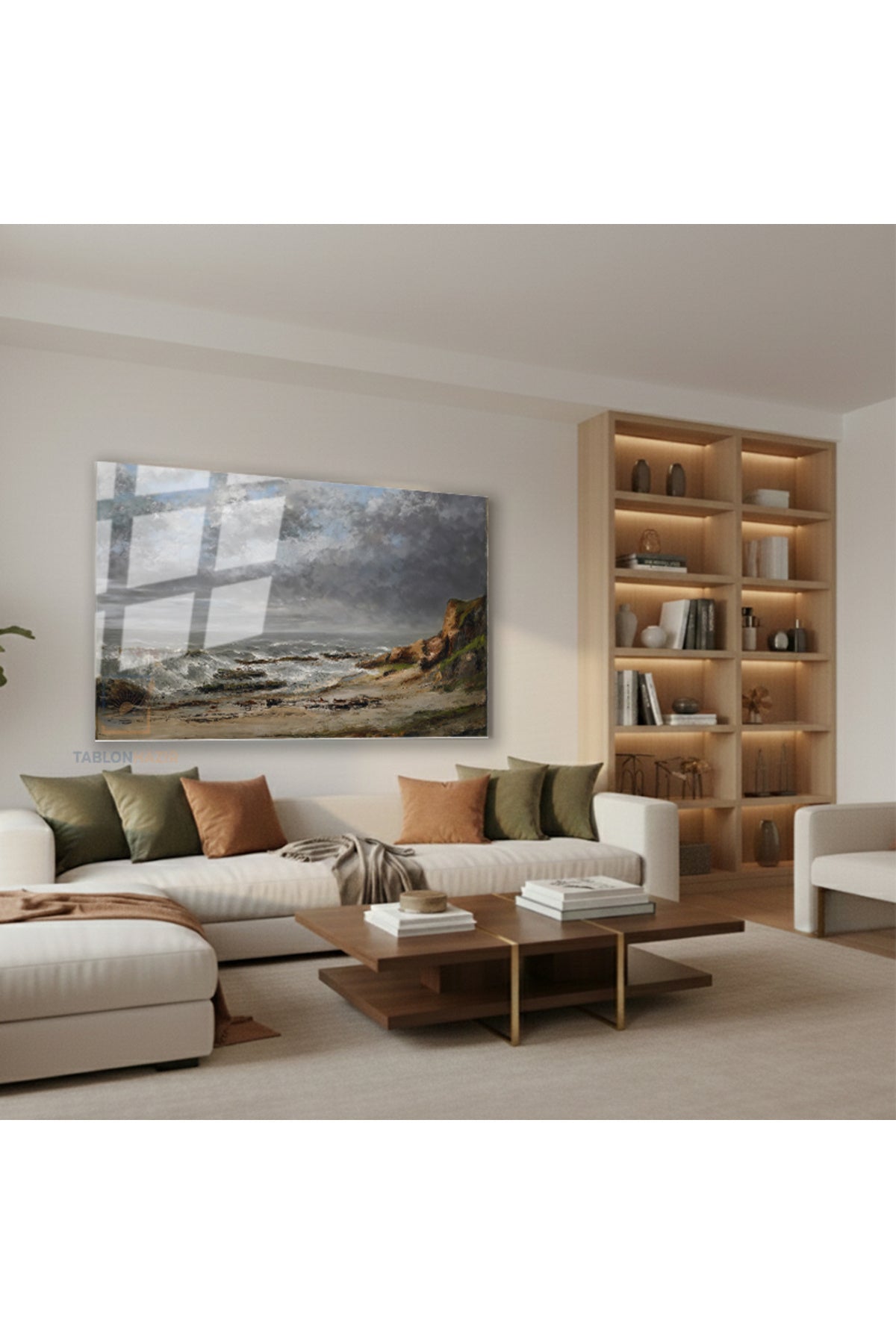 Yatay Cam Tablo Salon Duvar Tablosu Yatay Cam Dalgalidenizmanzarası Yeni Ev Hediyesi Ofis Tablosu