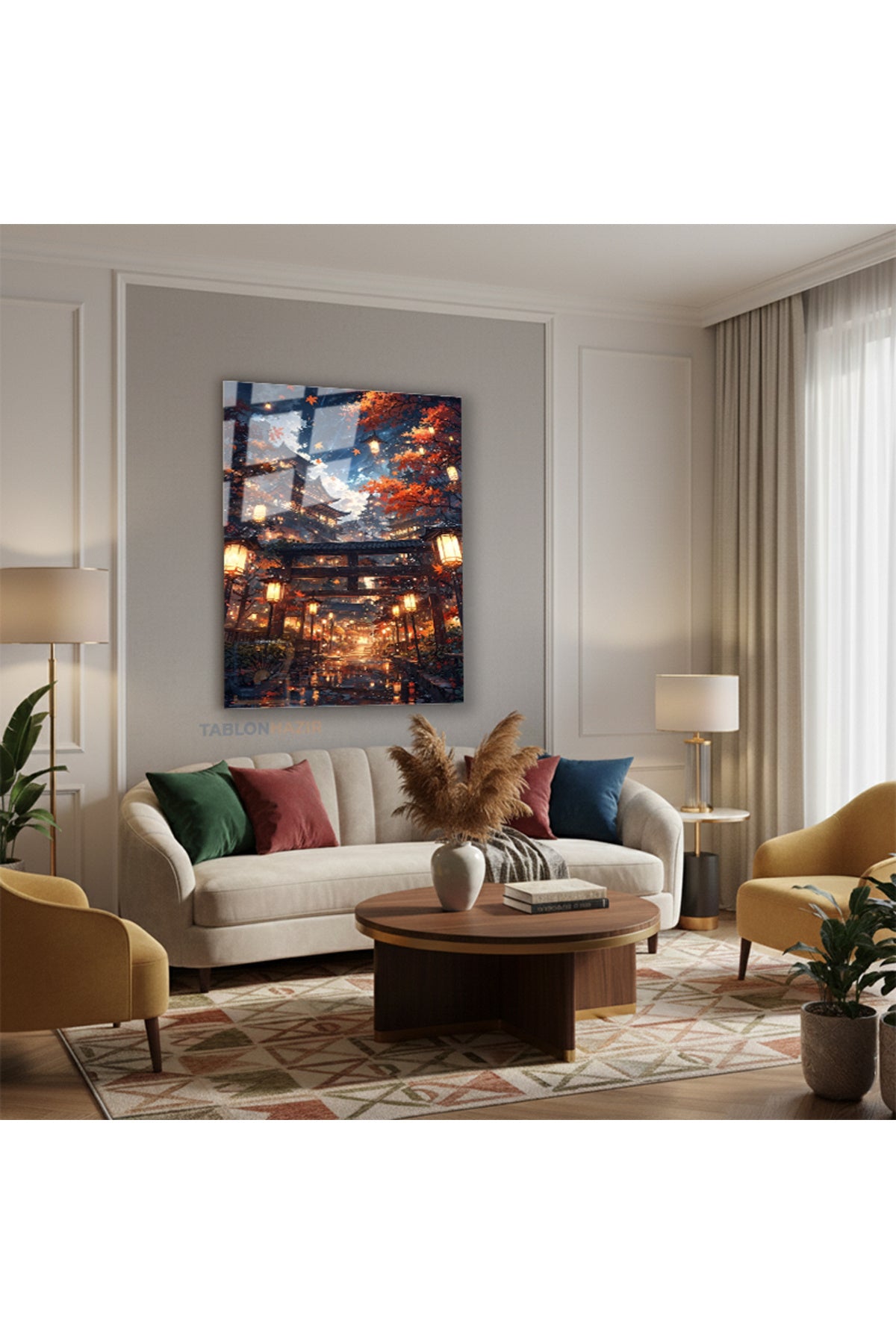 Dikey Cam Tablo Salon Duvar Tablosu Dikey Cam Japonya Kapılar Yeni Ev Hediyesi Ofis Tablosu