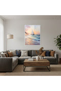Dikey Çerçeveli Cam Kumsal Ve Yelkenli Modern Ev Dekoru Duvar Sanatı Ev Ofis Tablosu