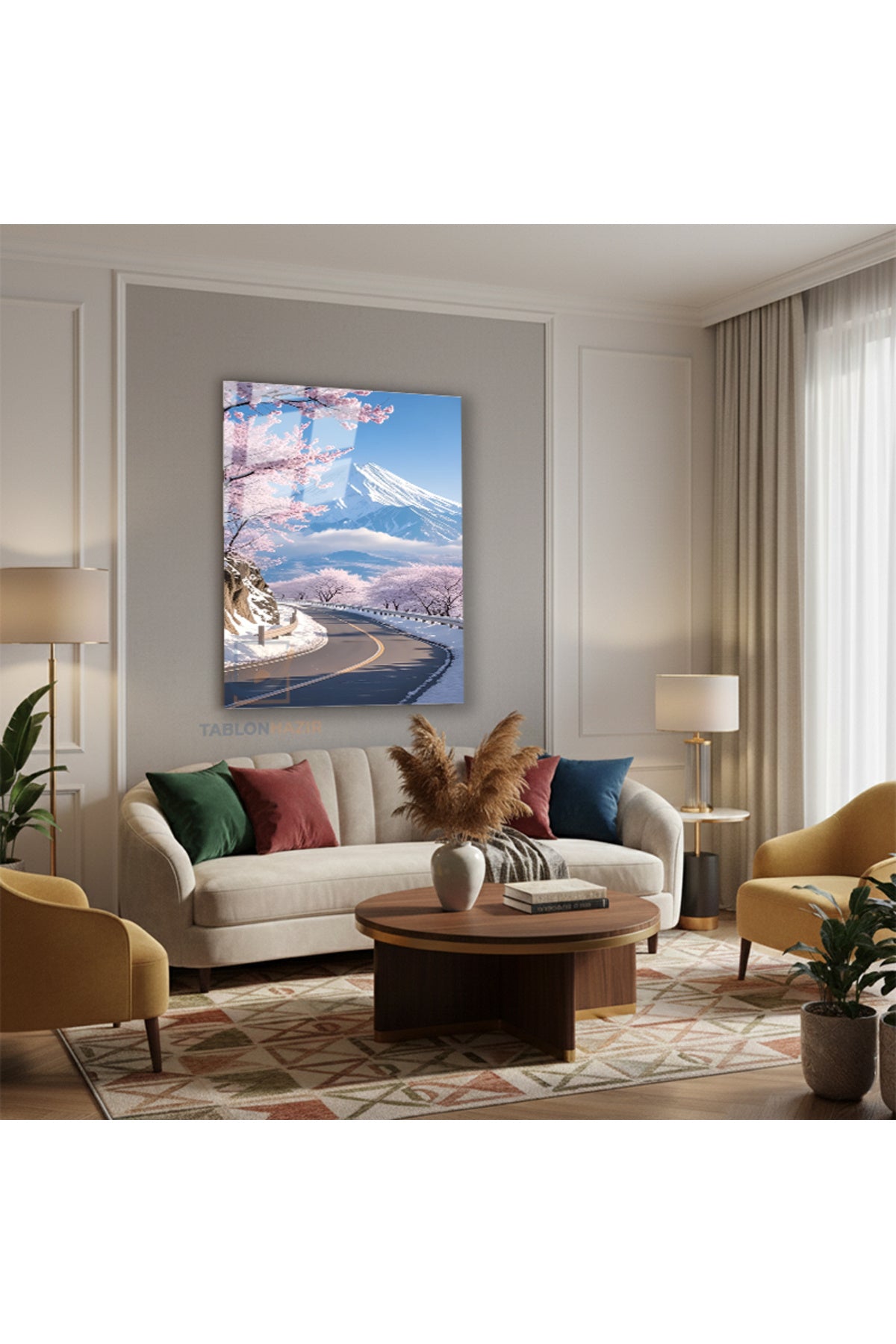 Dikey Cam Tablo Salon Duvar Tablosu Dikey Cam Fujiye Giden Yol Yeni Ev Hediyesi Ofis Tablosu