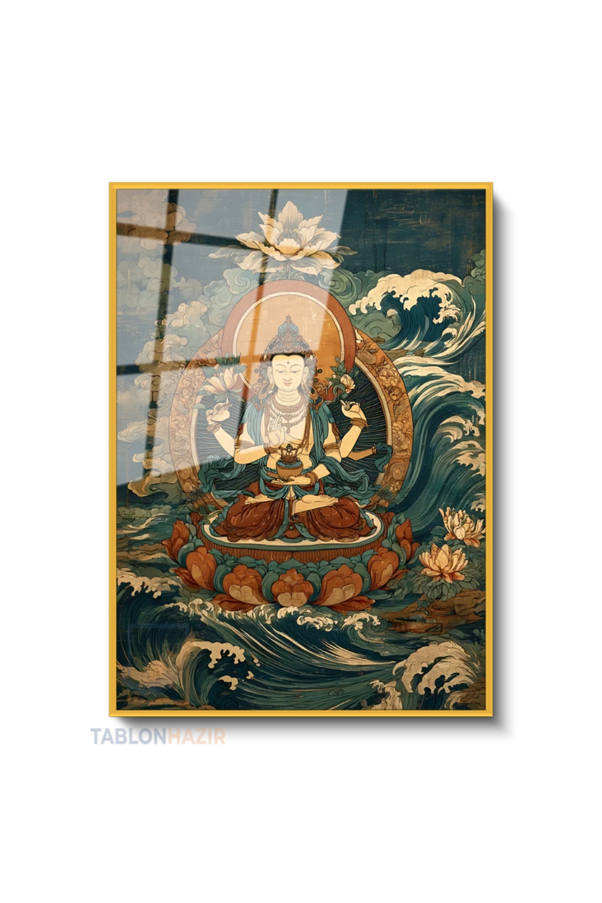 Dikey Çerçeveli Cam Hindistan Buddha Modern Ev Dekoru Duvar Sanatı Ev Ofis Tablosu