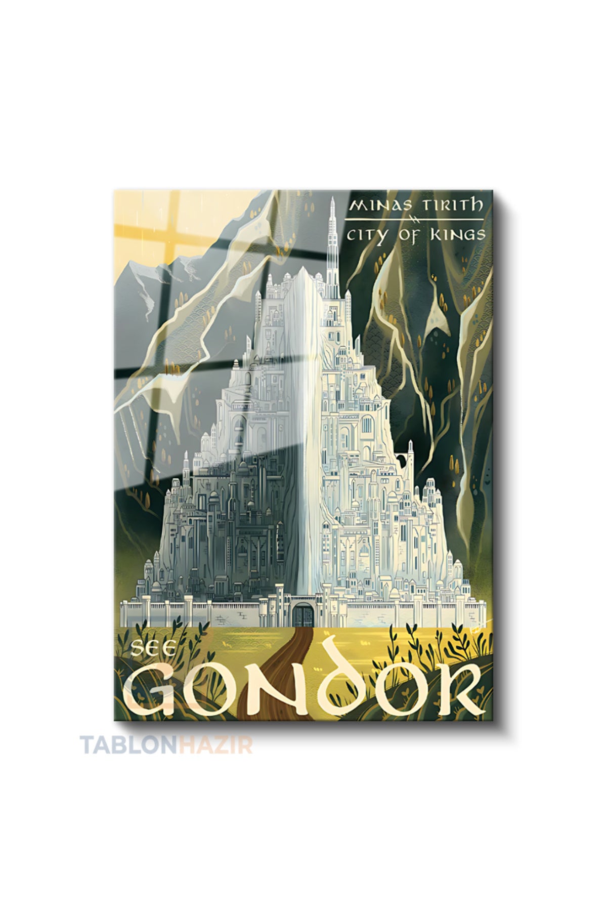 Dikey Cam Tablo Salon Duvar Tablosu Dikey Cam Gondor Lotr Yeni Ev Hediyesi Ofis Tablosu