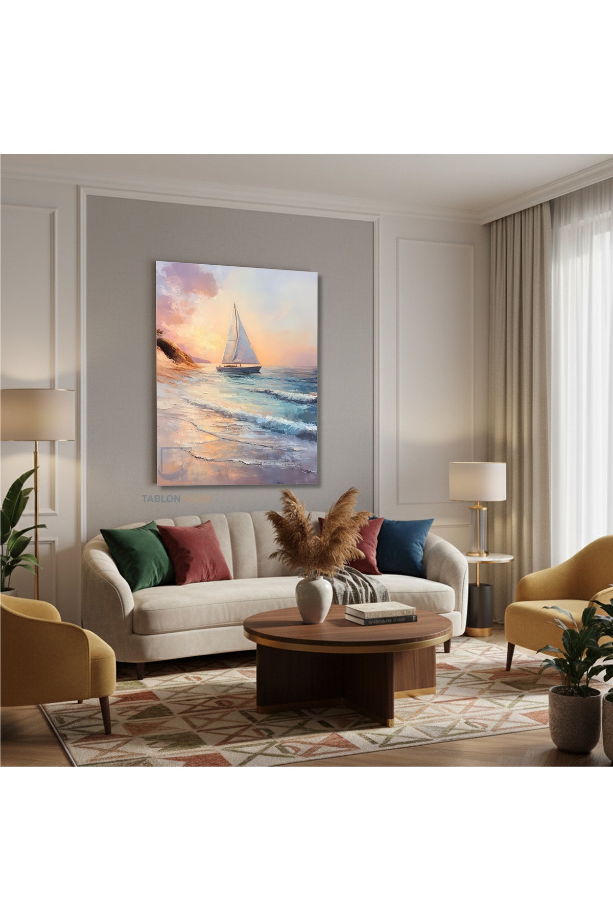 Dikey Kanvas Tablo Salon Duvar Tablosu Kumsal Ve Yelkenli Yeni Ev Hediyesi Ofis Tablosu