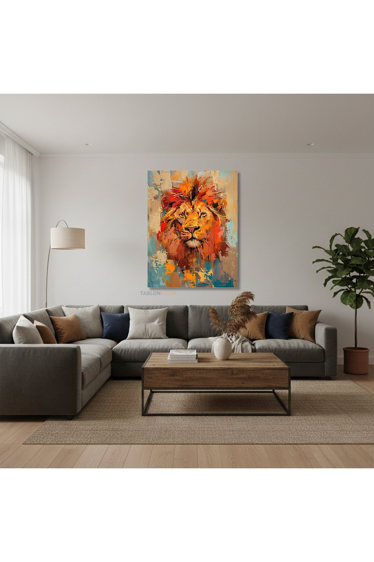 Dikey Kanvas Tablo Salon Duvar Tablosu Aslan11 Yeni Ev Hediyesi Ofis Tablosu