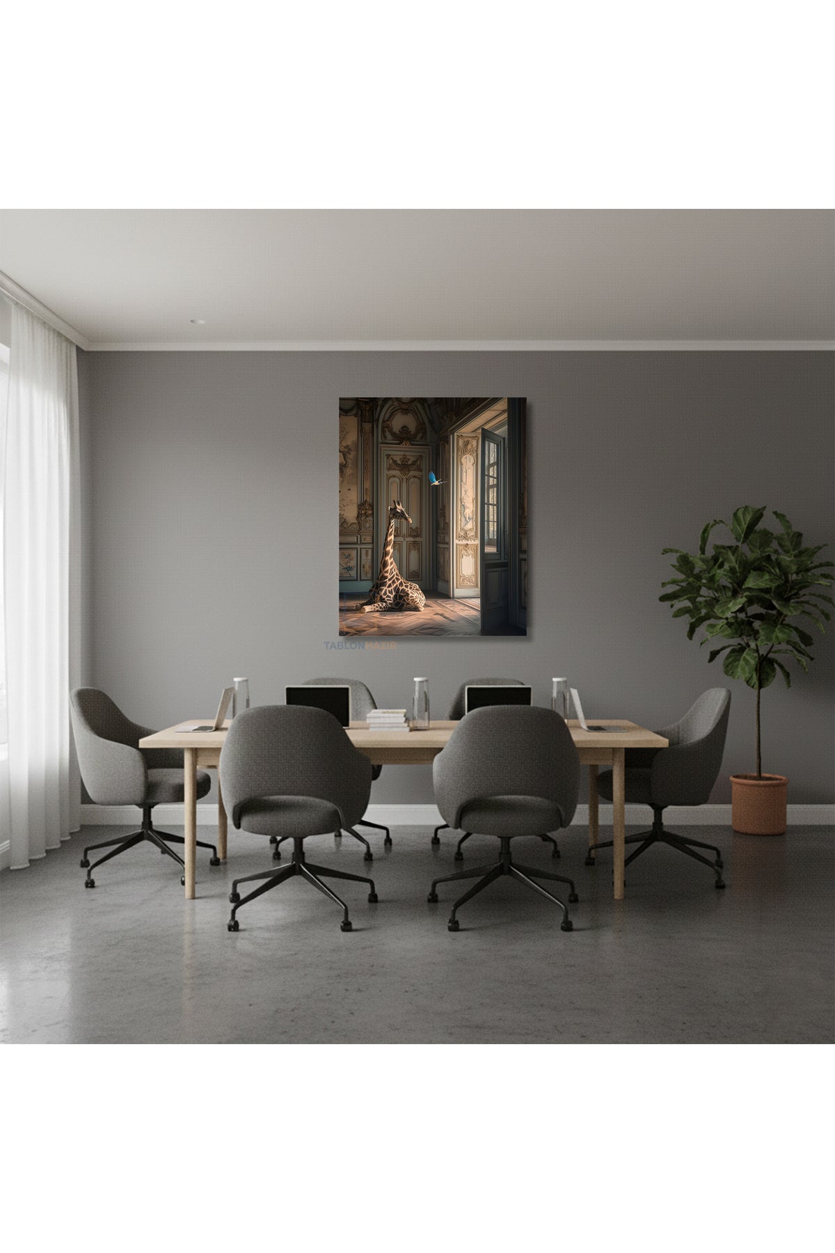 Dikey Kanvas Tablo Salon Duvar Tablosu Zurafa Kuş Antik Yeni Ev Hediyesi Ofis Tablosu