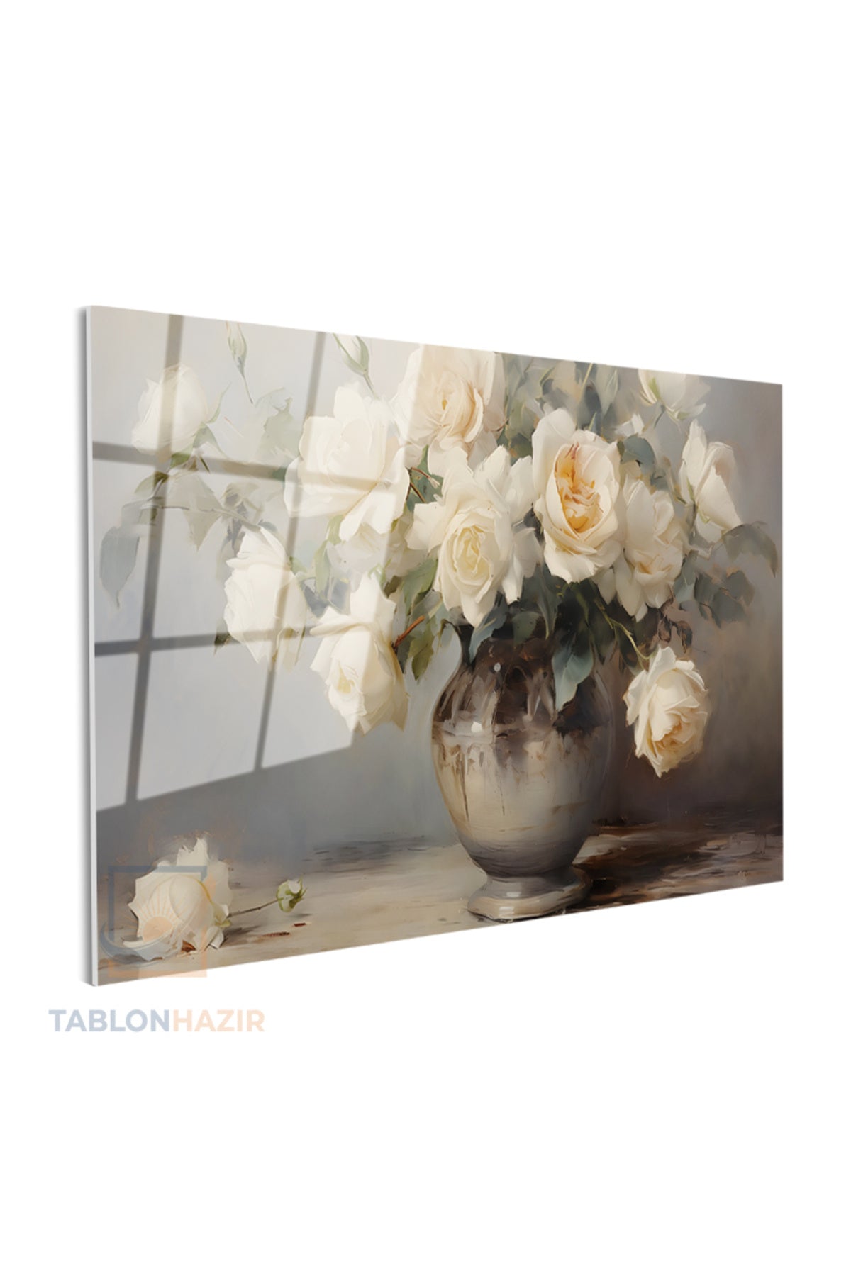 Yatay Cam Tablo Salon Duvar Tablosu Yatay Cam Vazodabeyazguller2 Yeni Ev Hediyesi Ofis Tablosu