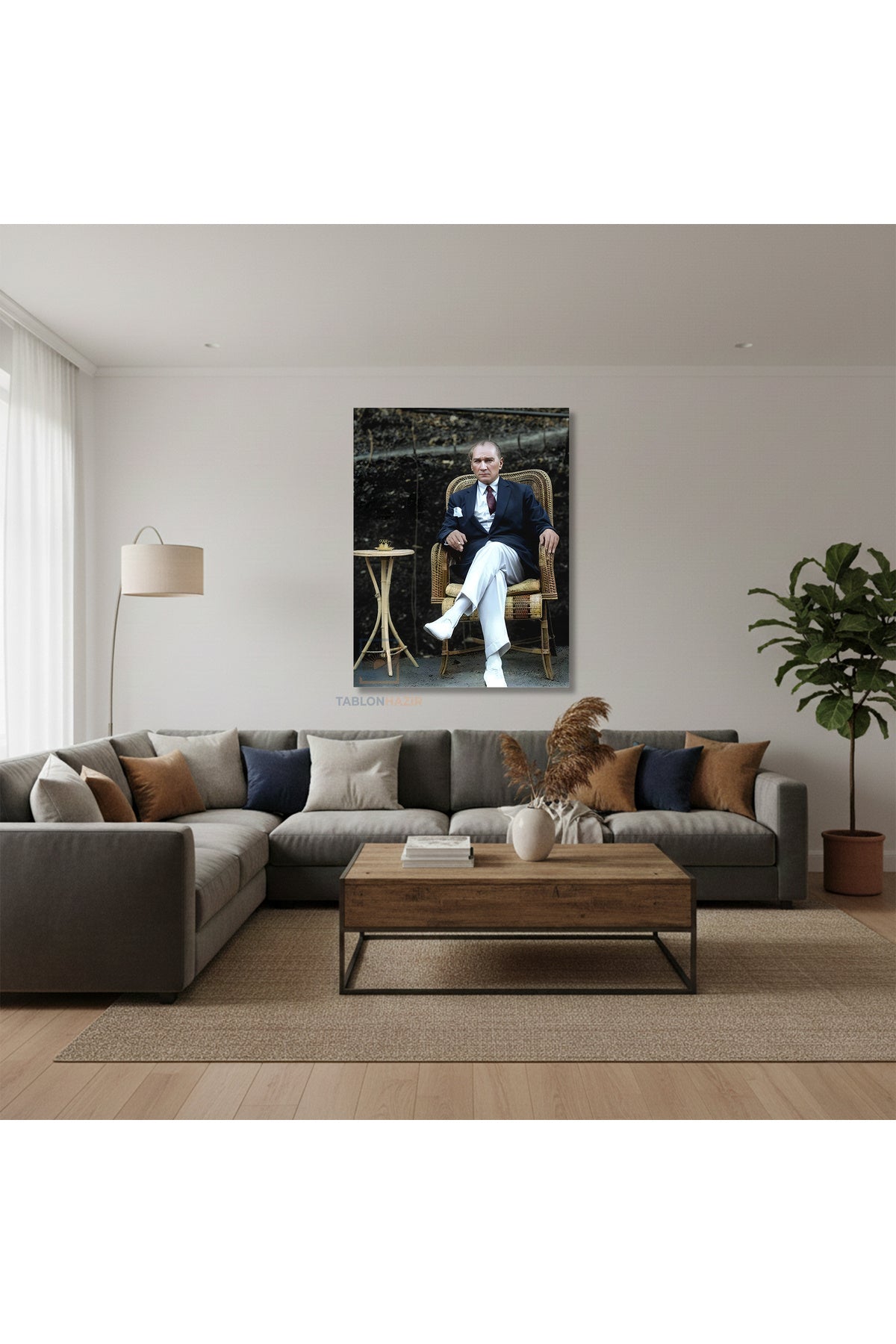 Dikey Kanvas Tablo Salon Duvar Tablosu Atatürk Kahve Icerken Yeni Ev Hediyesi Ofis Tablosu
