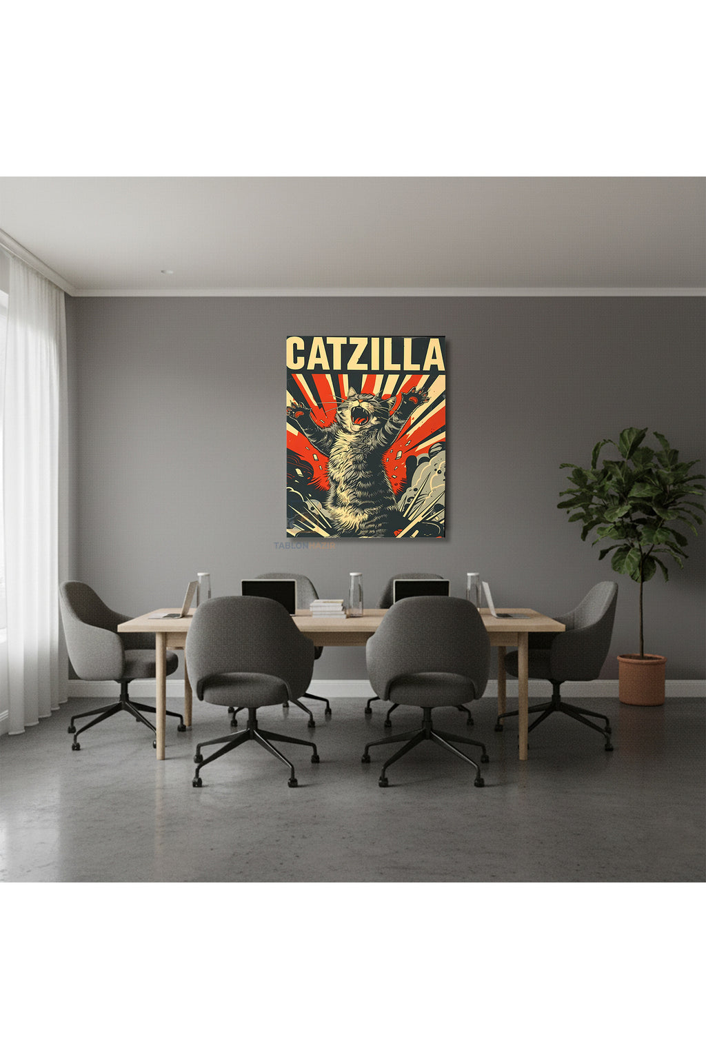Dikey Kanvas Tablo Salon Duvar Tablosu Catzilla Yeni Ev Hediyesi Ofis Tablosu