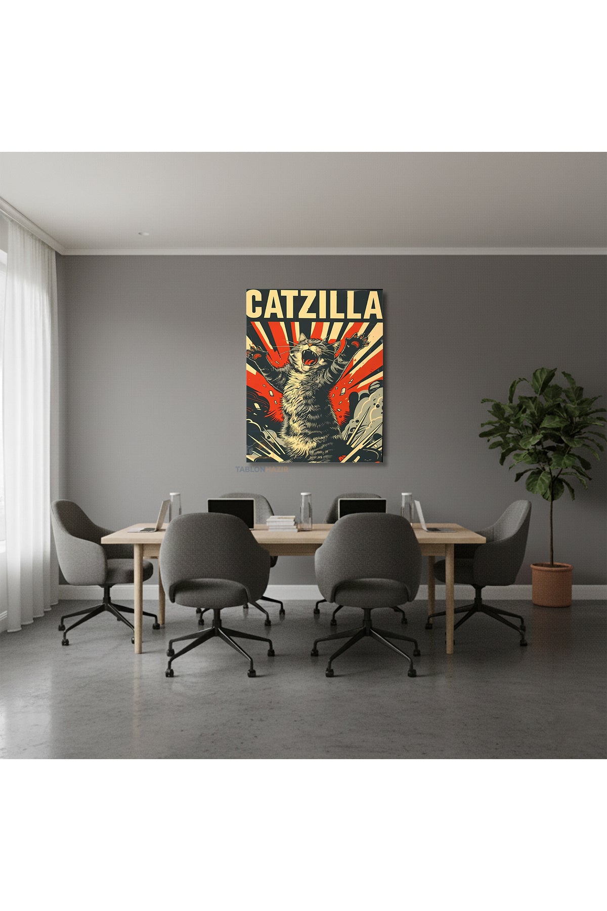 Dikey Kanvas Tablo Salon Duvar Tablosu Catzilla Yeni Ev Hediyesi Ofis Tablosu