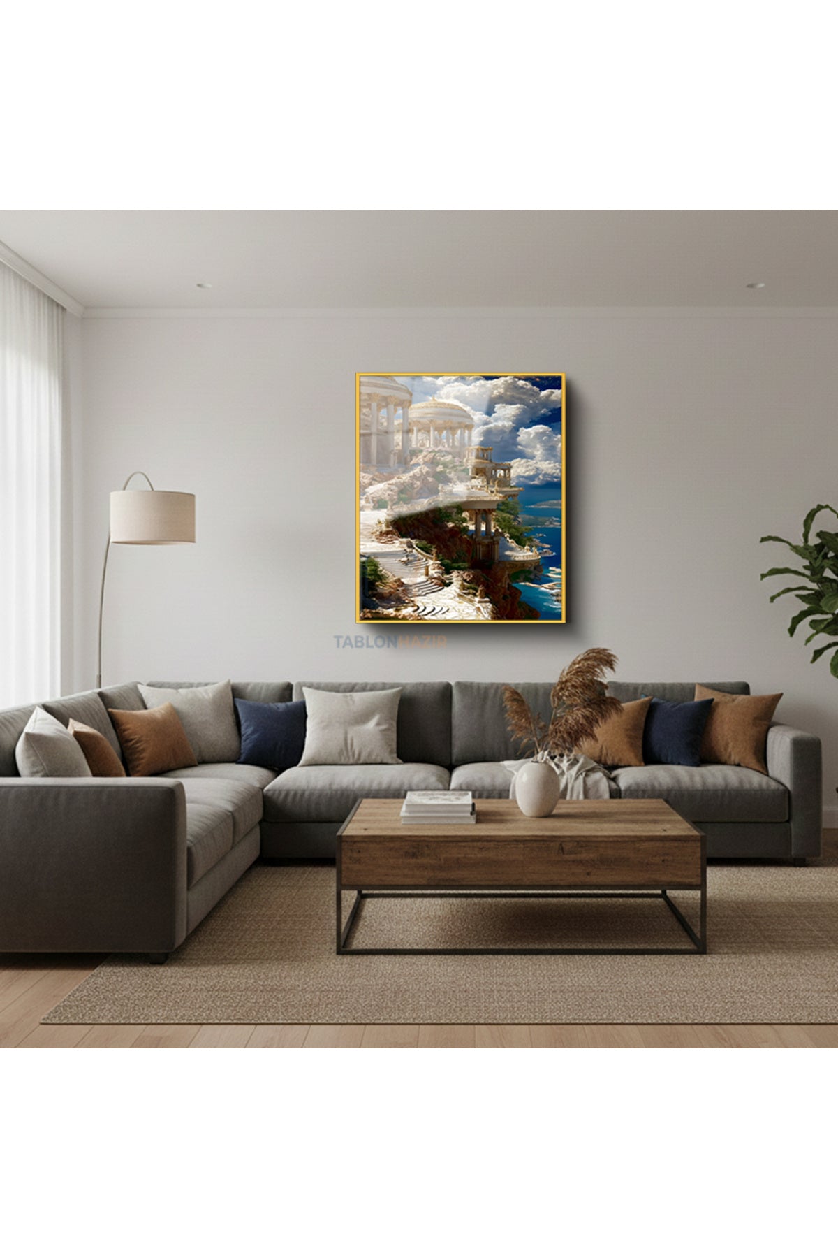 Dikey Çerçeveli Cam Antik Sehir Manzara Modern Ev Dekoru Duvar Sanatı Ev Ofis Tablosu
