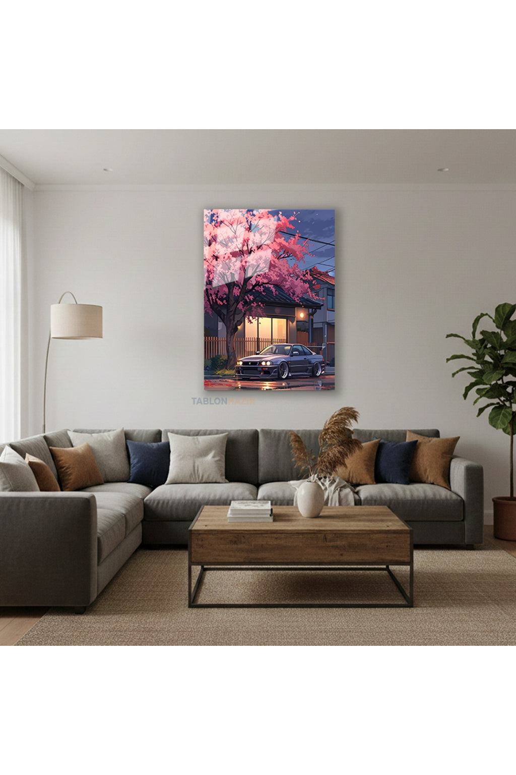 Dikey Cam Tablo Salon Duvar Tablosu Dikey Cam Kirazagacıaraba Yeni Ev Hediyesi Ofis Tablosu