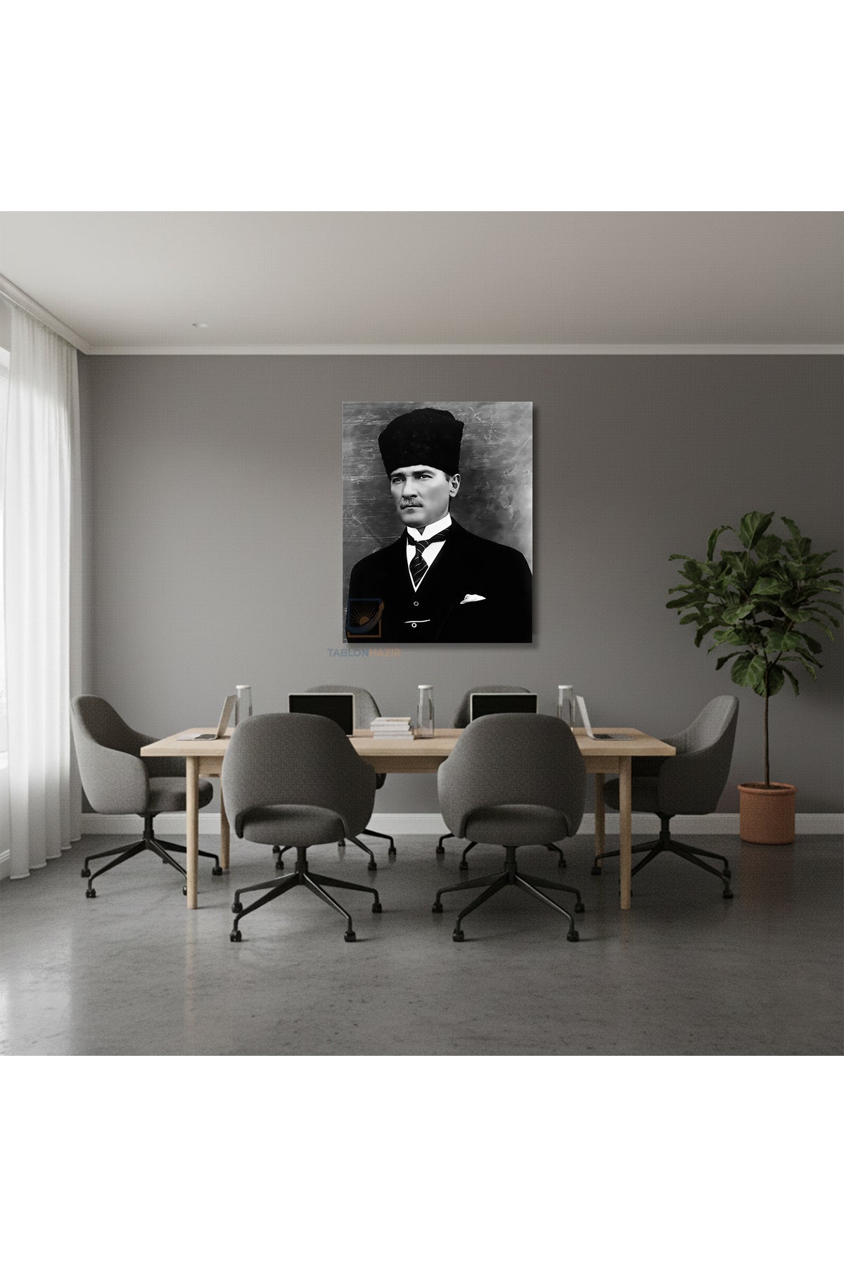 Dikey Kanvas Tablo Salon Duvar Tablosu Karakalem Atatürk Yeni Ev Hediyesi Ofis Tablosu