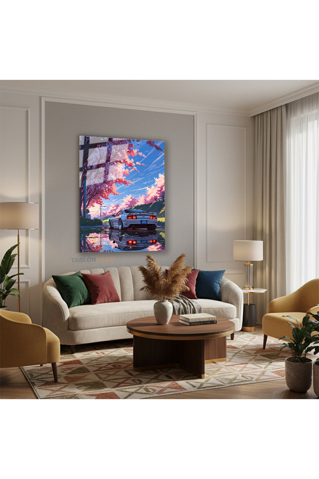 Dikey Cam Tablo Salon Duvar Tablosu Dikey Cam Beyazarabaagac Yeni Ev Hediyesi Ofis Tablosu