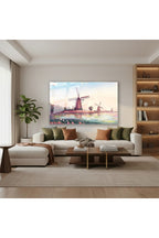 Yatay Cam Tablo Salon Duvar Tablosu Yeldegirmeni Cizim Yeni Ev Hediyesi Ofis Tablosu