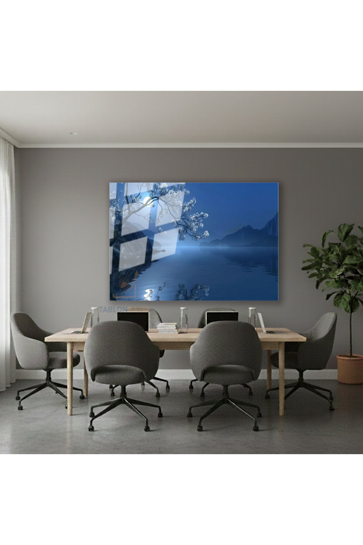 Yatay Cam Tablo Salon Duvar Tablosu Yatay Cam Gecedogamanzarasi Yeni Ev Hediyesi Ofis Tablosu