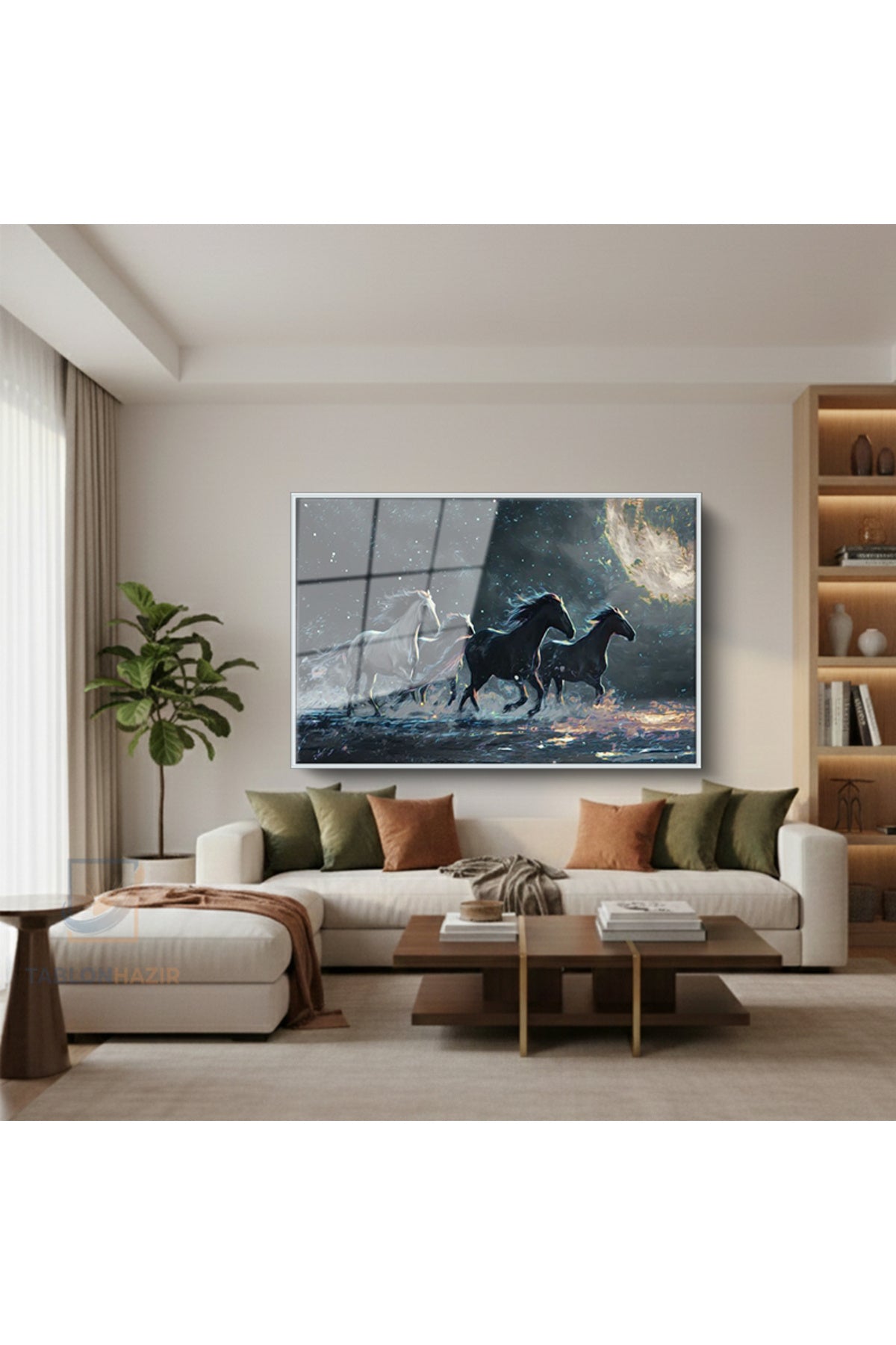 Çerçeveli Yatay Cam Tablo Salon Duvar Tablosu Yatay Cam Kingdom Of Horses Pins Ofis Tablosu