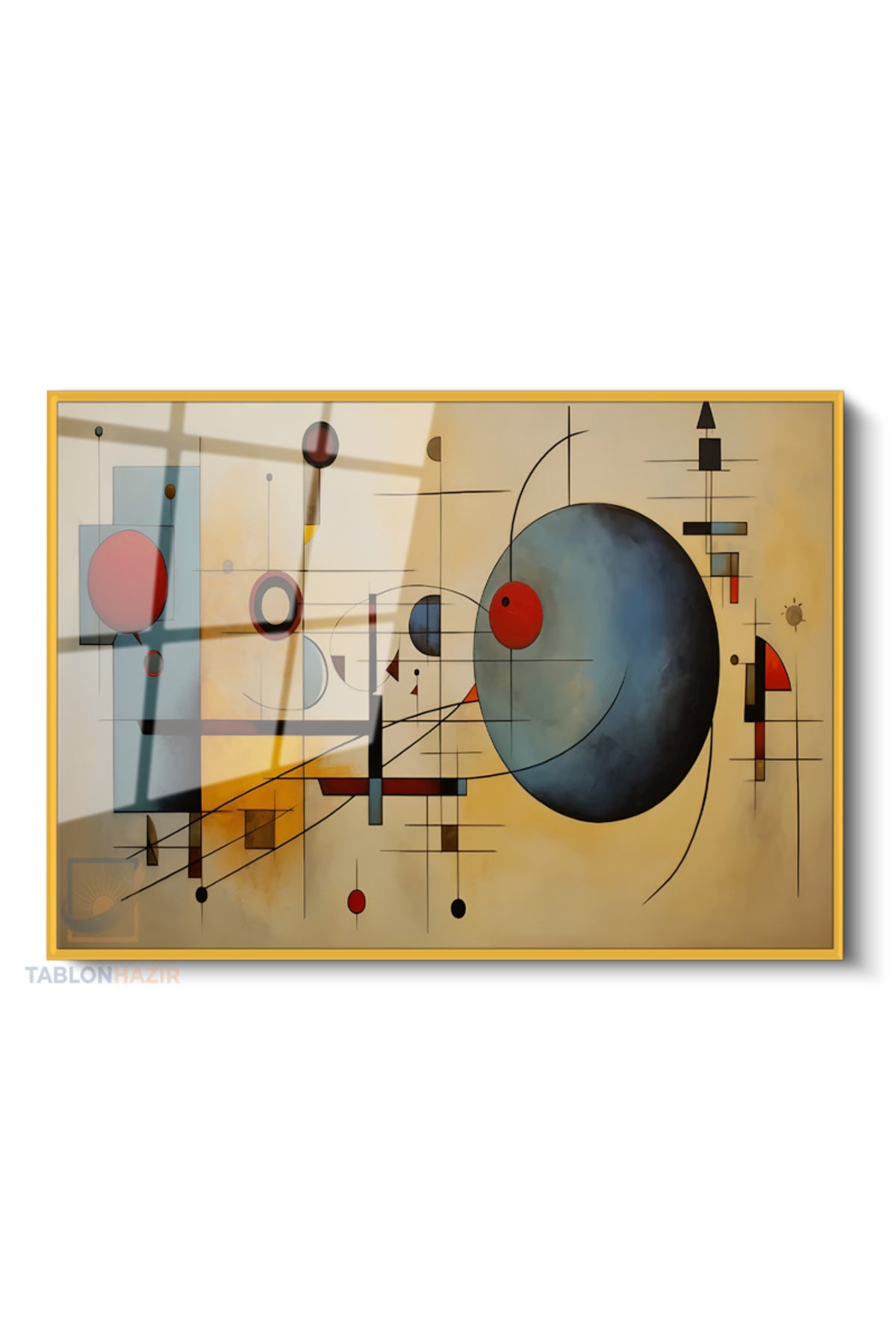 Çerçeveli Yatay Cam Tablo Salon Duvar Tablosu Yatay Cam Geometriksekiller Ofis Tablosu