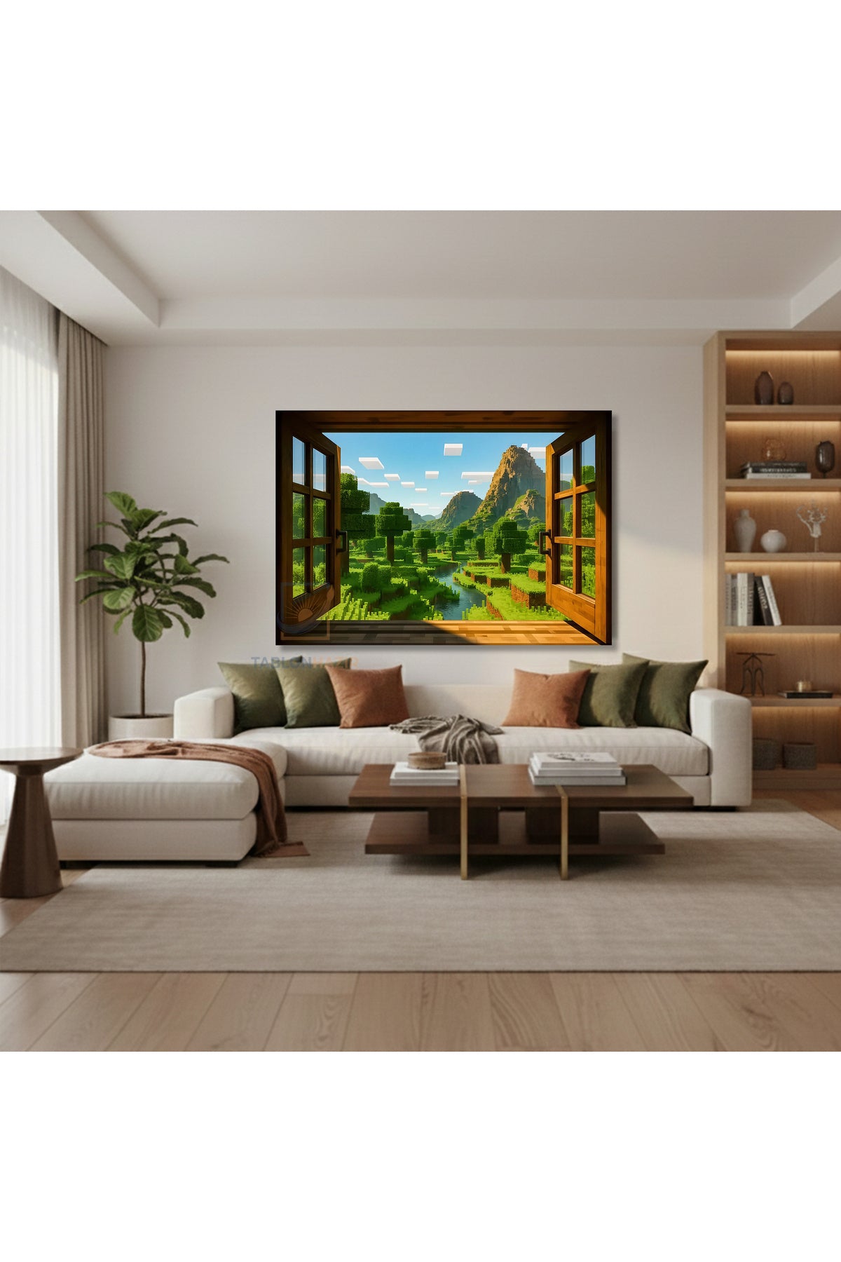 Yatay Kanvas Duvar Tablosu Piksel Pencere Manzara Salon Tablosu Ofis Tablosu Ev Hediyesi Dekorasyon