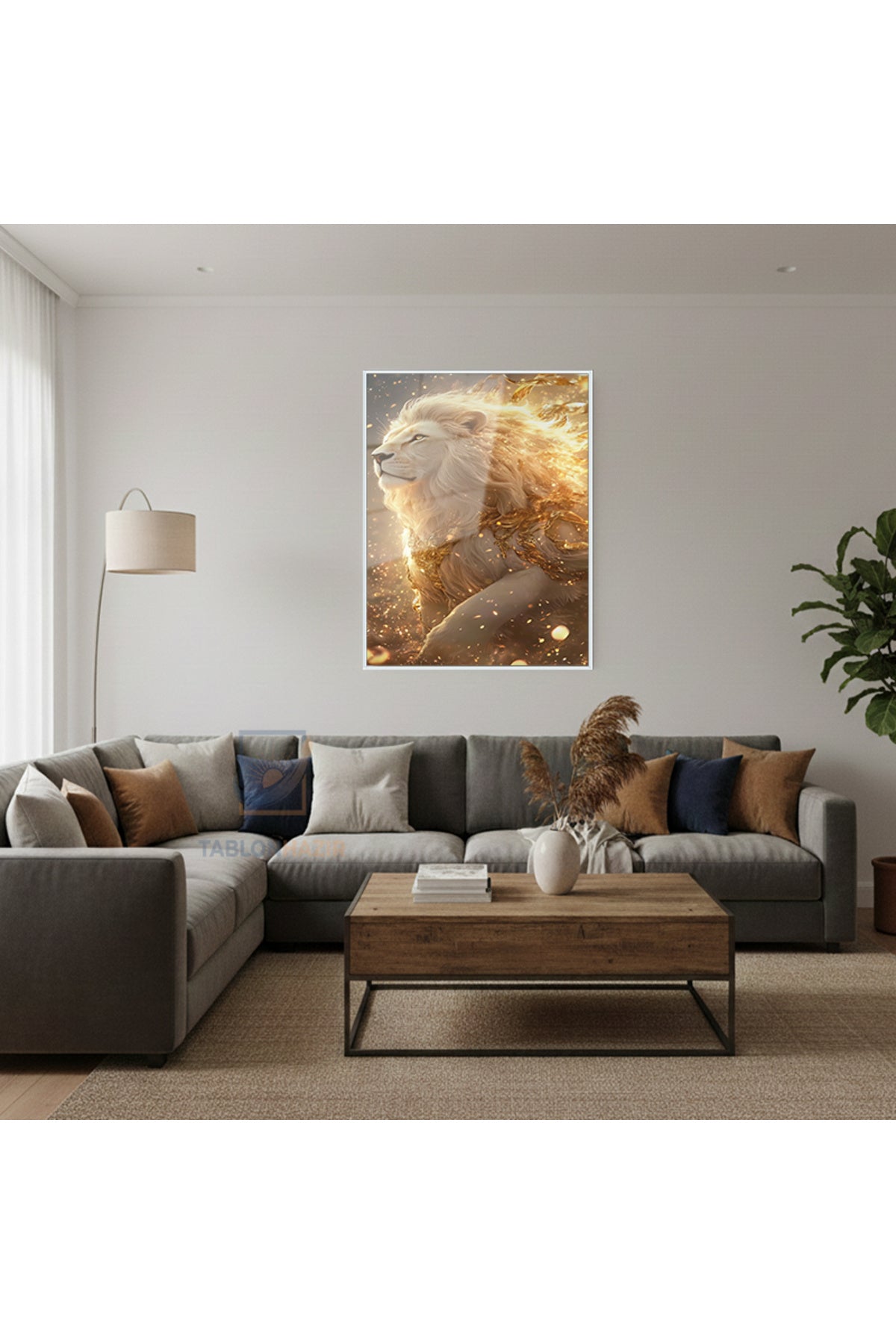 Dikey Çerçeveli Cam Parildayan Aslan Modern Ev Dekoru Duvar Sanatı Ev Ofis Tablosu