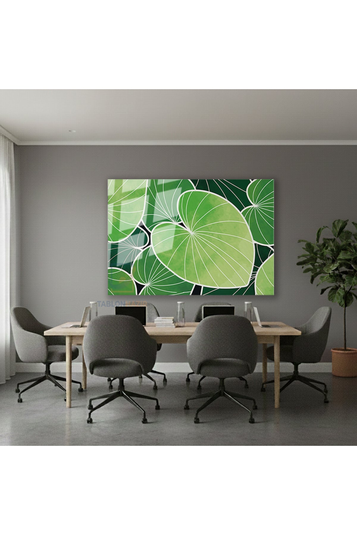 Yatay Cam Tablo Salon Duvar Tablosu Yatay Cam Yapraklar Yeni Ev Hediyesi Ofis Tablosu