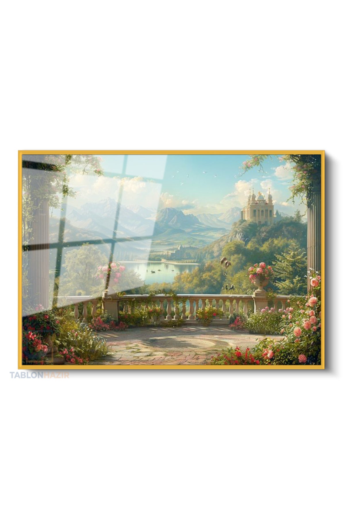 Çerçeveli Yatay Cam Tablo Salon Duvar Tablosu Yatay Cam Balkon Manzarasi Ofis Tablosu