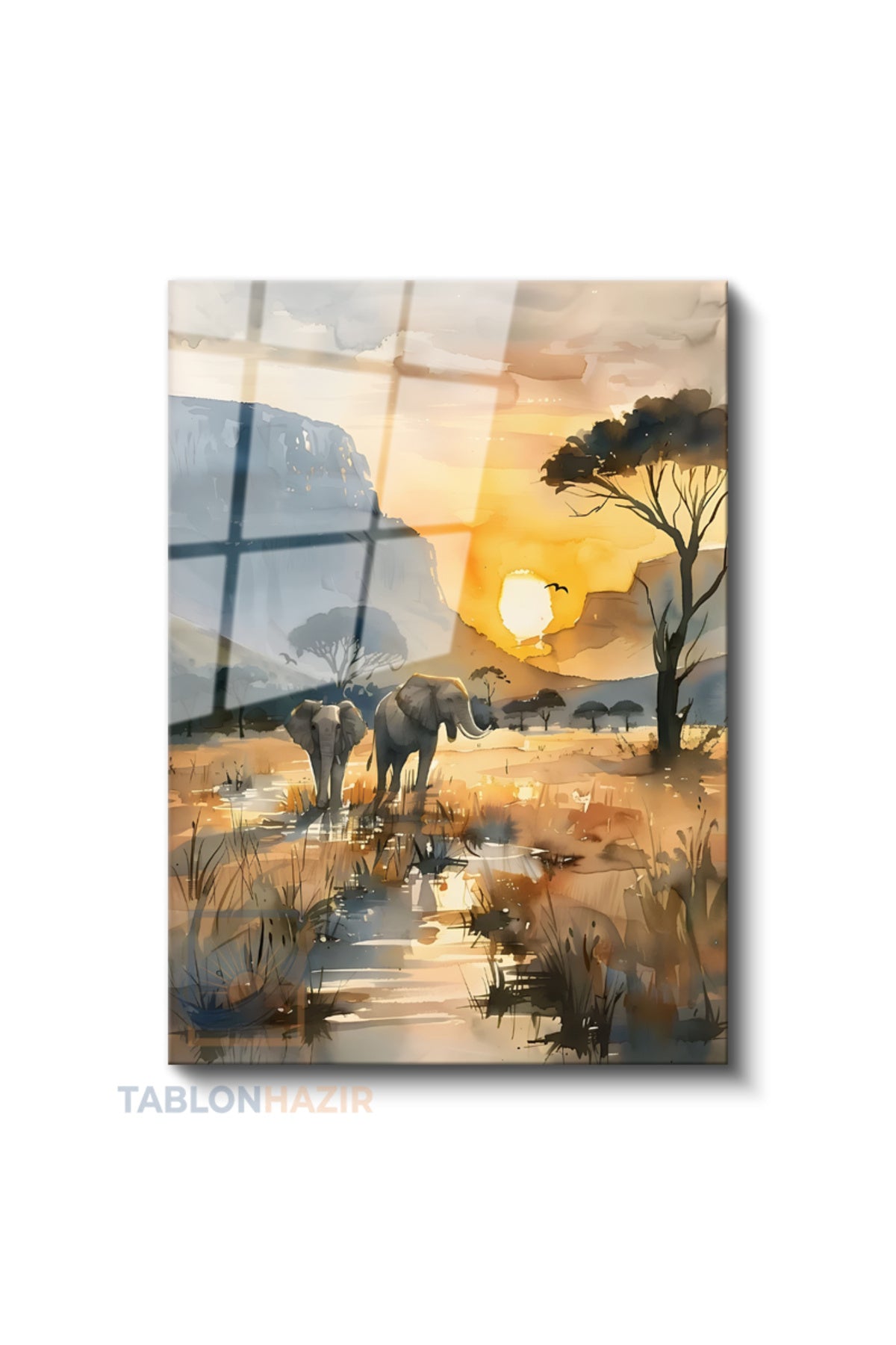 Dikey Cam Tablo Salon Duvar Tablosu Dikey Cam Afrika Fil Yeni Ev Hediyesi Ofis Tablosu