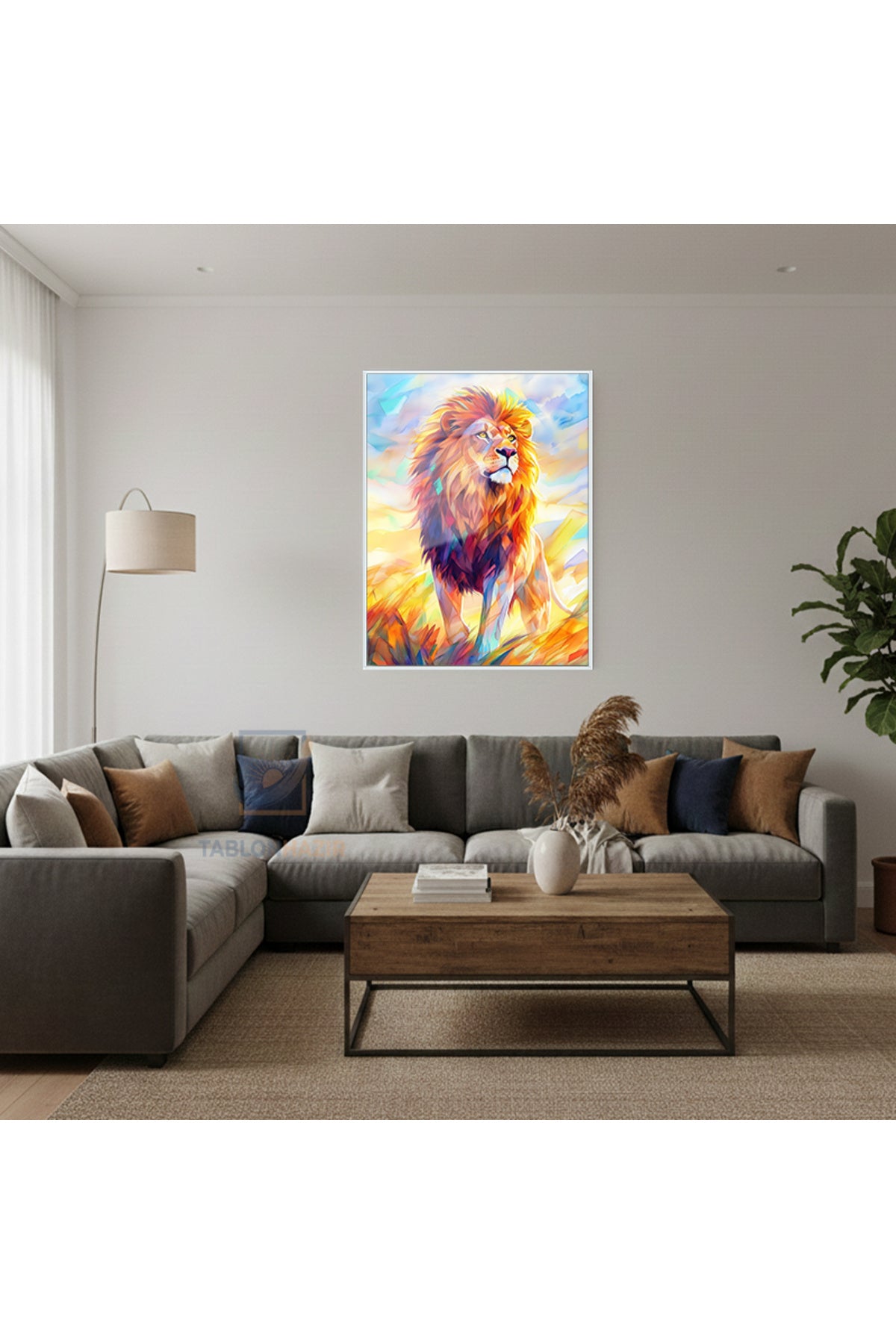 Dikey Çerçeveli Cam Aslan6 Modern Ev Dekoru Duvar Sanatı Ev Ofis Tablosu