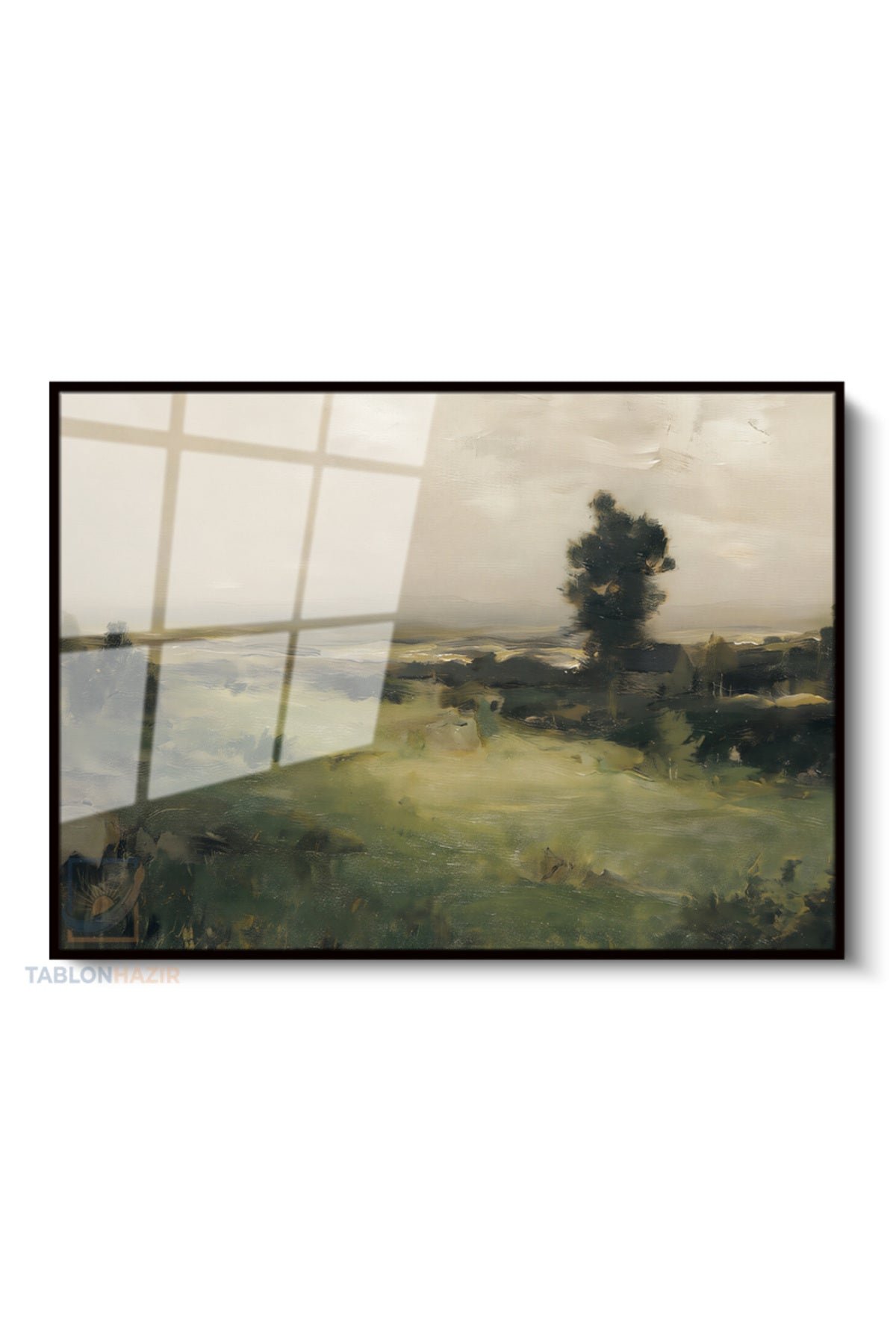 Çerçeveli Yatay Cam Tablo Salon Duvar Tablosu Yatay Cam Vintagekirsalmanzara Ofis Tablosu