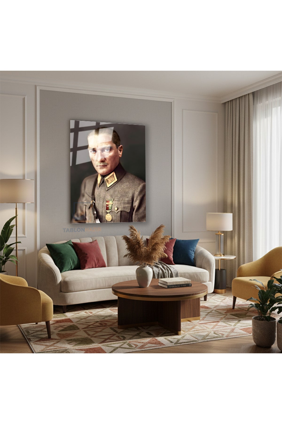 Dikey Cam Tablo Salon Duvar Tablosu Dikey Cam Cam Ata 017 Yeni Ev Hediyesi Ofis Tablosu