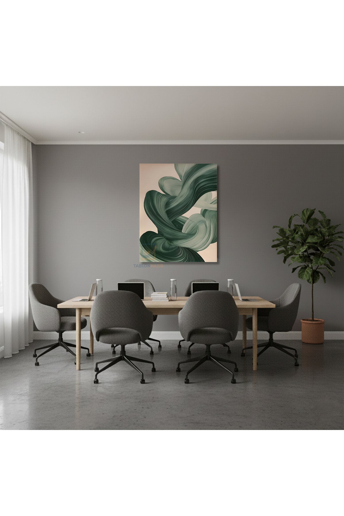 Dikey Kanvas Tablo Salon Duvar Tablosu Yesil Duman Yeni Ev Hediyesi Ofis Tablosu