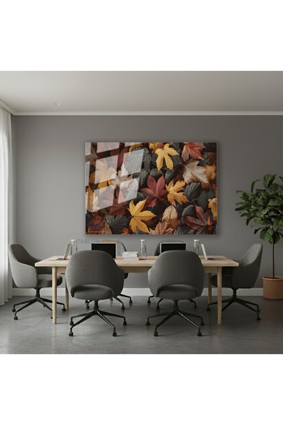 Yatay Cam Tablo Salon Duvar Tablosu Yatay Cam Sonbahar Yapraklar Yeni Ev Hediyesi Ofis Tablosu