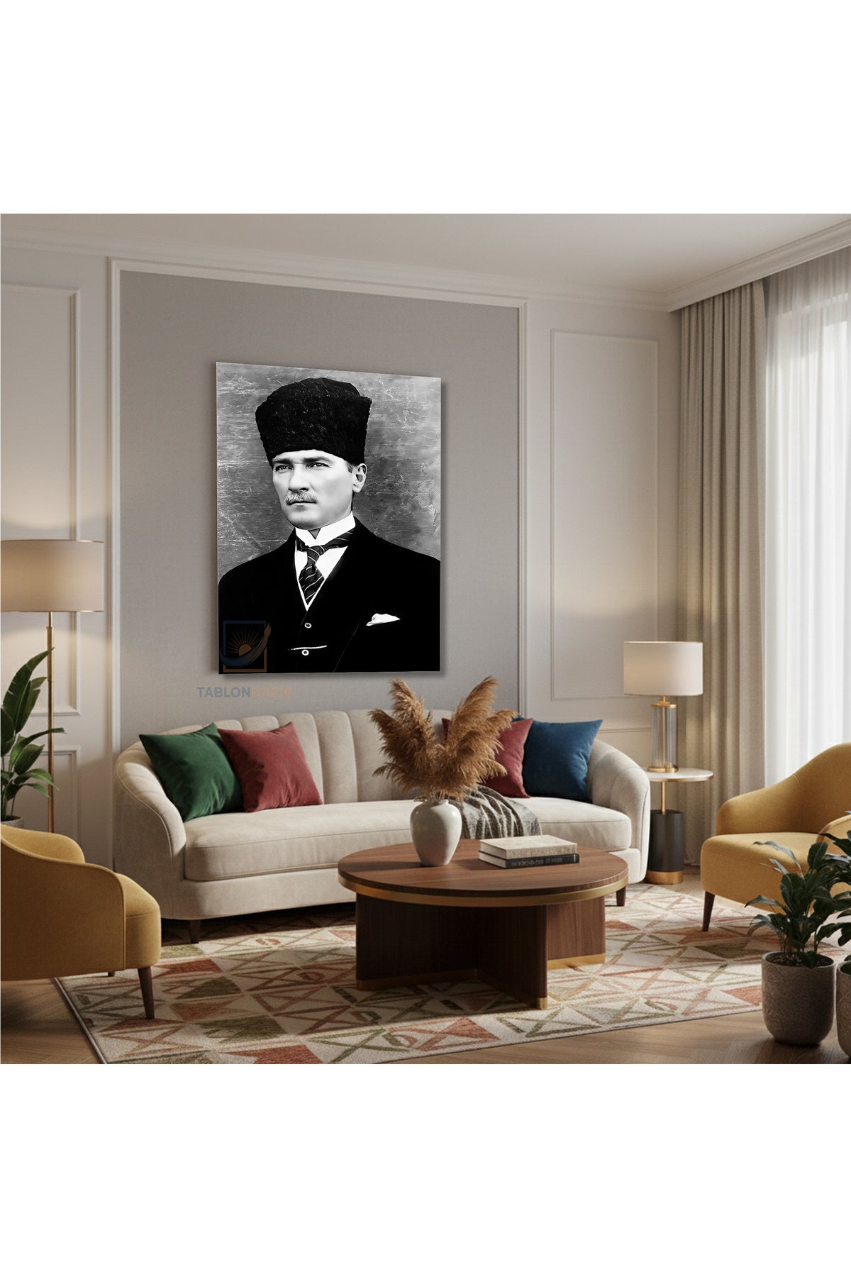 Dikey Kanvas Tablo Salon Duvar Tablosu Atatürk Karakalem Yeni Ev Hediyesi Ofis Tablosu