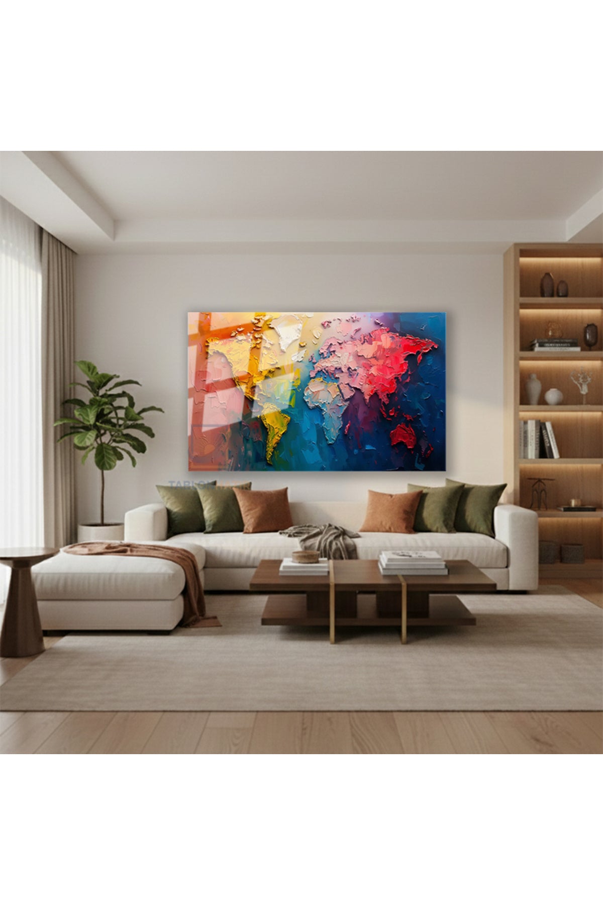 Yatay Cam Tablo Salon Duvar Tablosu Yatay Cam Renklidunyaharitasi Yeni Ev Hediyesi Ofis Tablosu