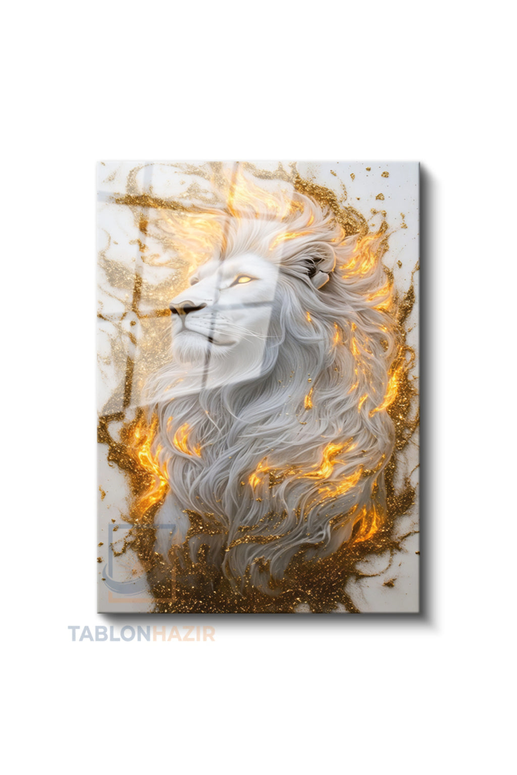 Dikey Cam Tablo Salon Duvar Tablosu Dikey Cam Beyaz Aslan Yeni Ev Hediyesi Ofis Tablosu