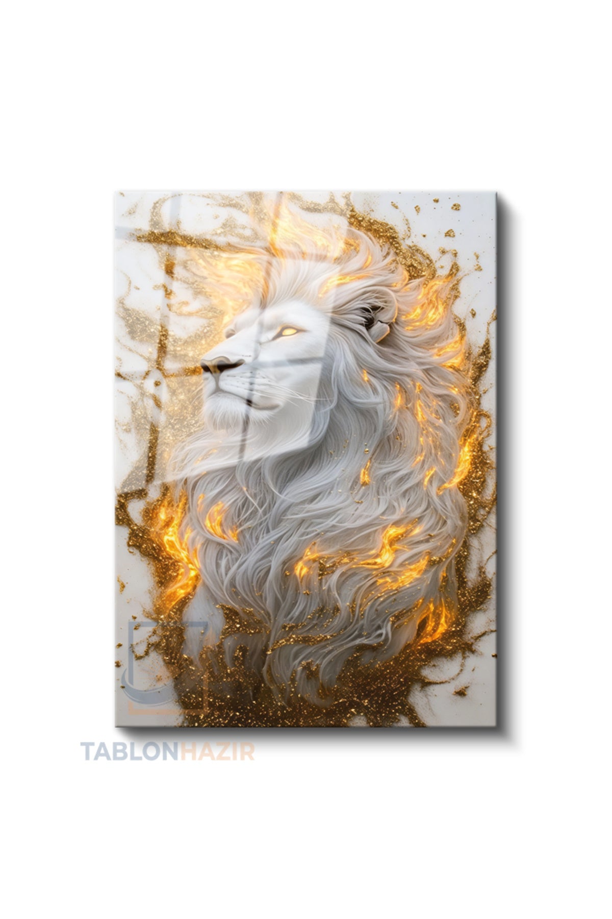 Dikey Cam Tablo Salon Duvar Tablosu Dikey Cam Beyaz Aslan Yeni Ev Hediyesi Ofis Tablosu