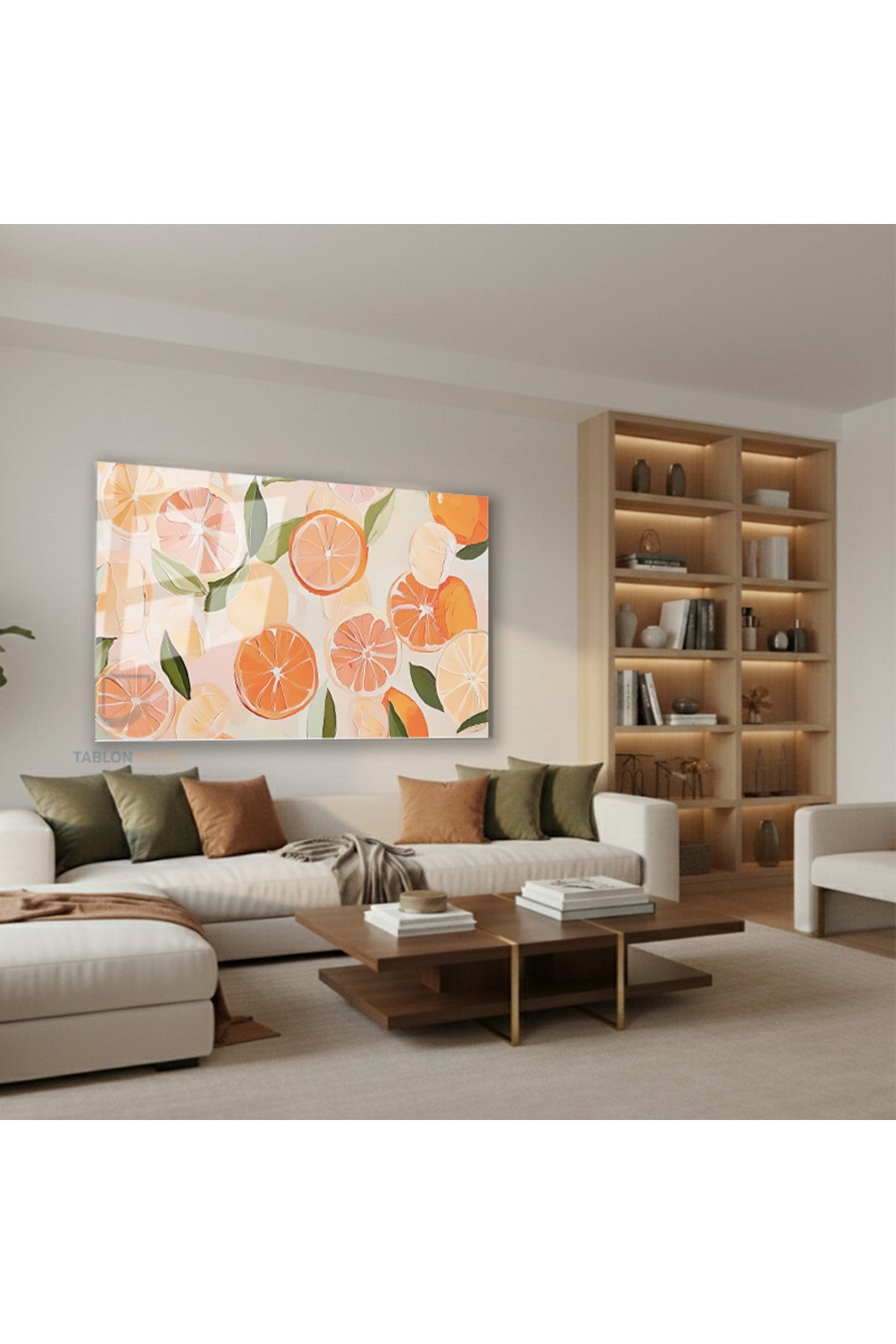 Yatay Cam Tablo Salon Duvar Tablosu Yatay Cam Turuncgiller Yeni Ev Hediyesi Ofis Tablosu