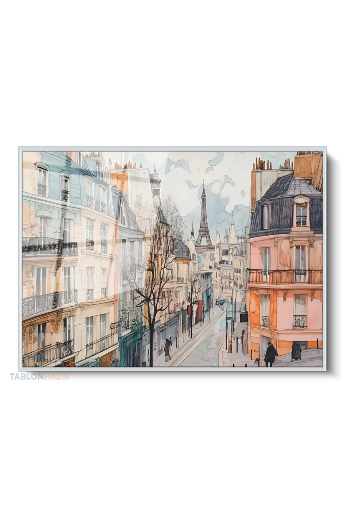 Çerçeveli Yatay Cam Tablo Salon Duvar Tablosu Yatay Cam Parissokaklari Yeni Ev Hediyesi Ofis Tablosu