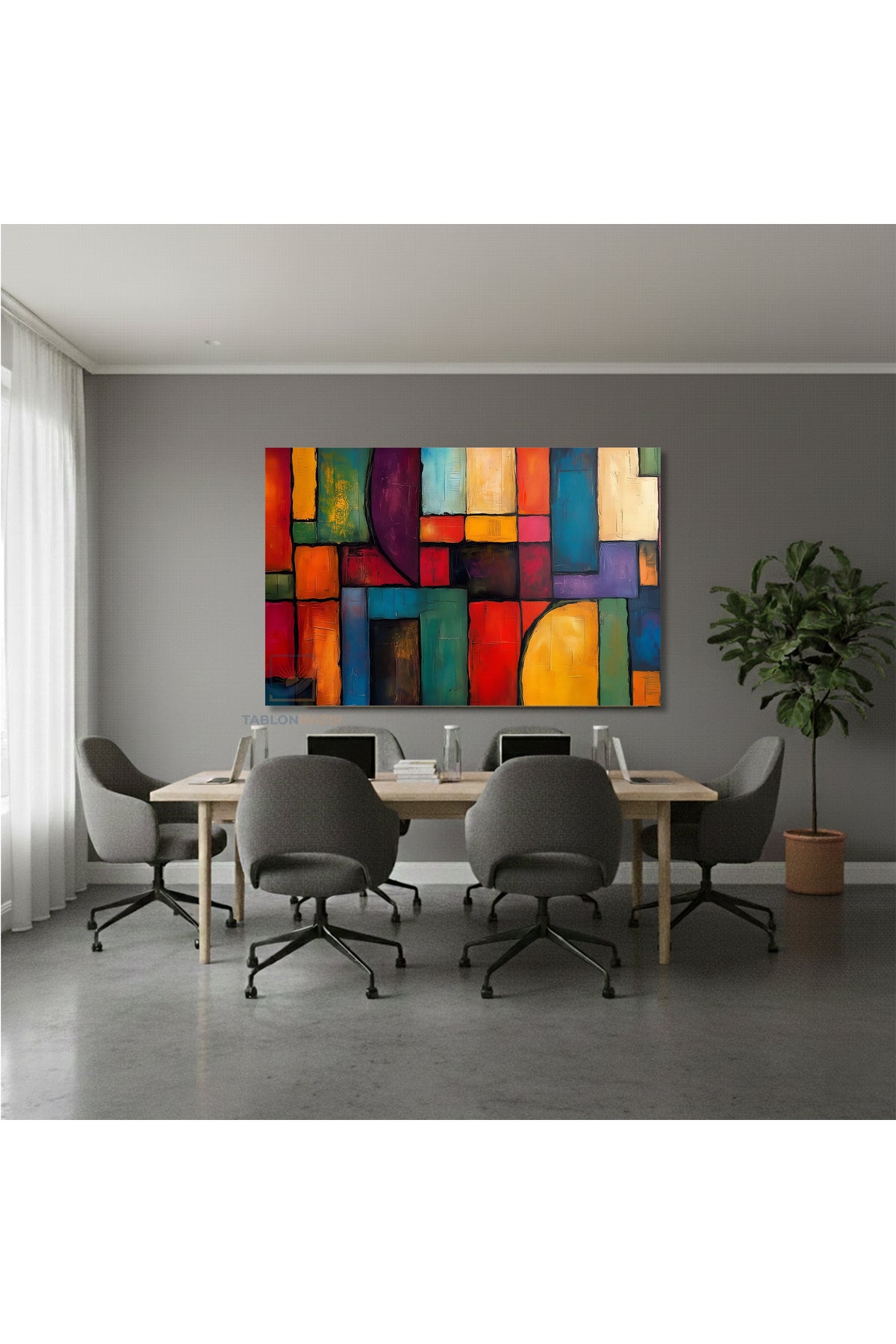 Yatay Kanvas Duvar Tablosu Soyutgeometriksanat2 Salon Tablosu Ofis Tablosu Ev Hediyesi Dekorasyon
