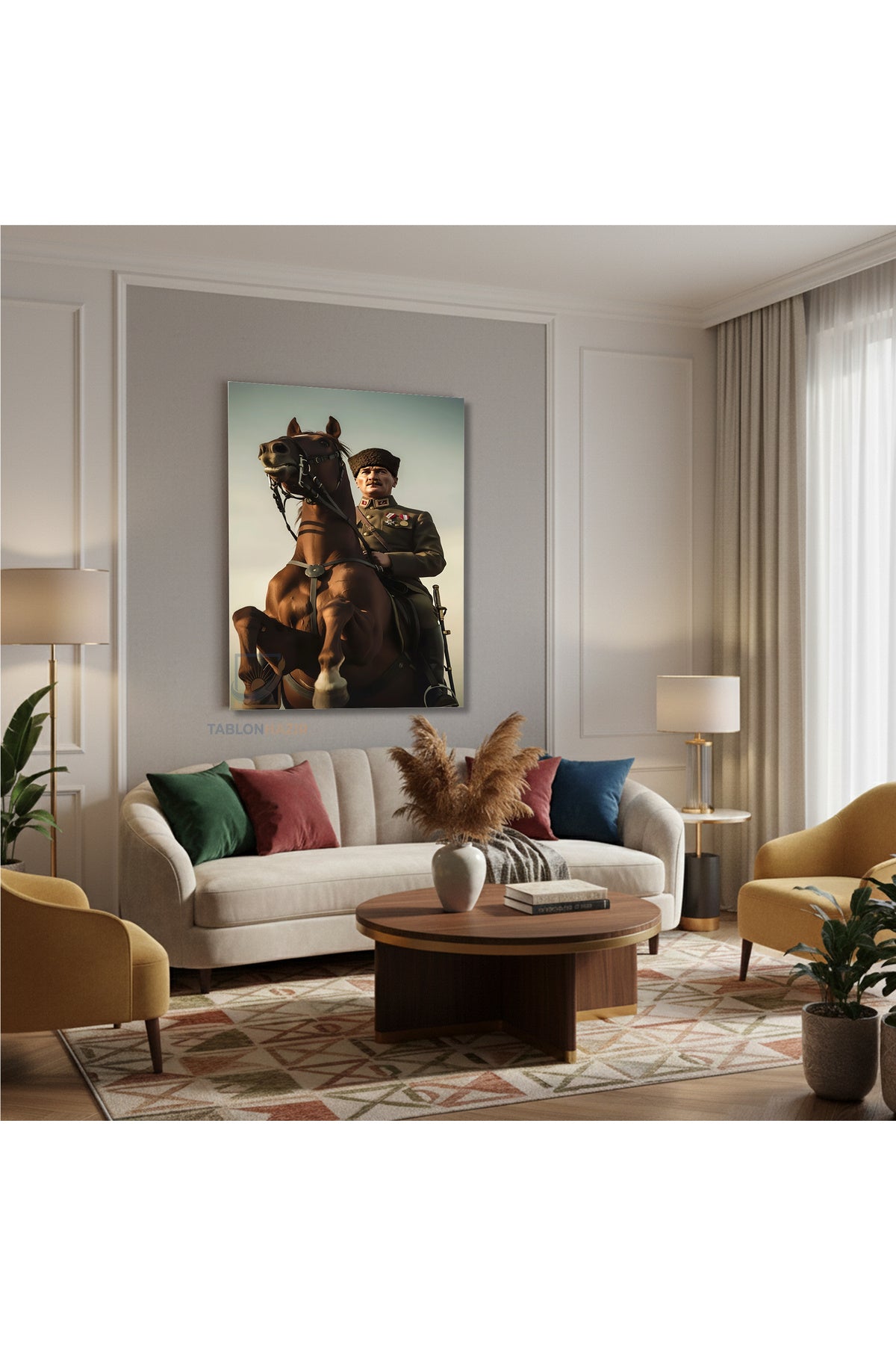 Dikey Kanvas Tablo Salon Duvar Tablosu Atatürk At Ustunde Yeni Ev Hediyesi Ofis Tablosu