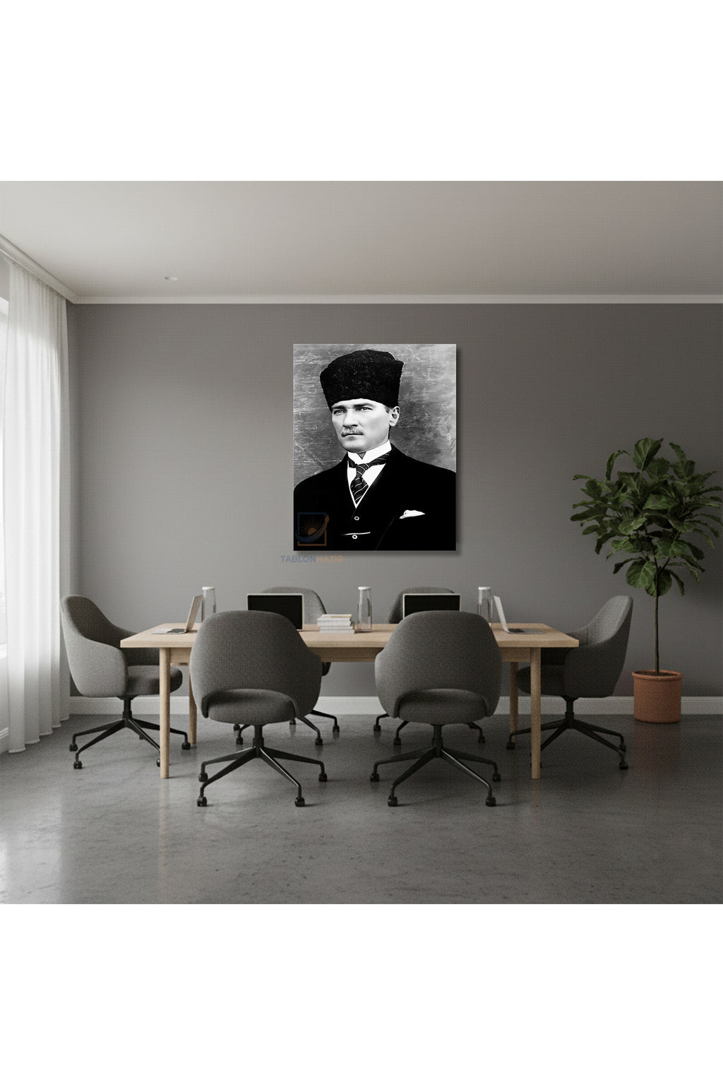 Dikey Kanvas Tablo Salon Duvar Tablosu Atatürk Karakalem Yeni Ev Hediyesi Ofis Tablosu