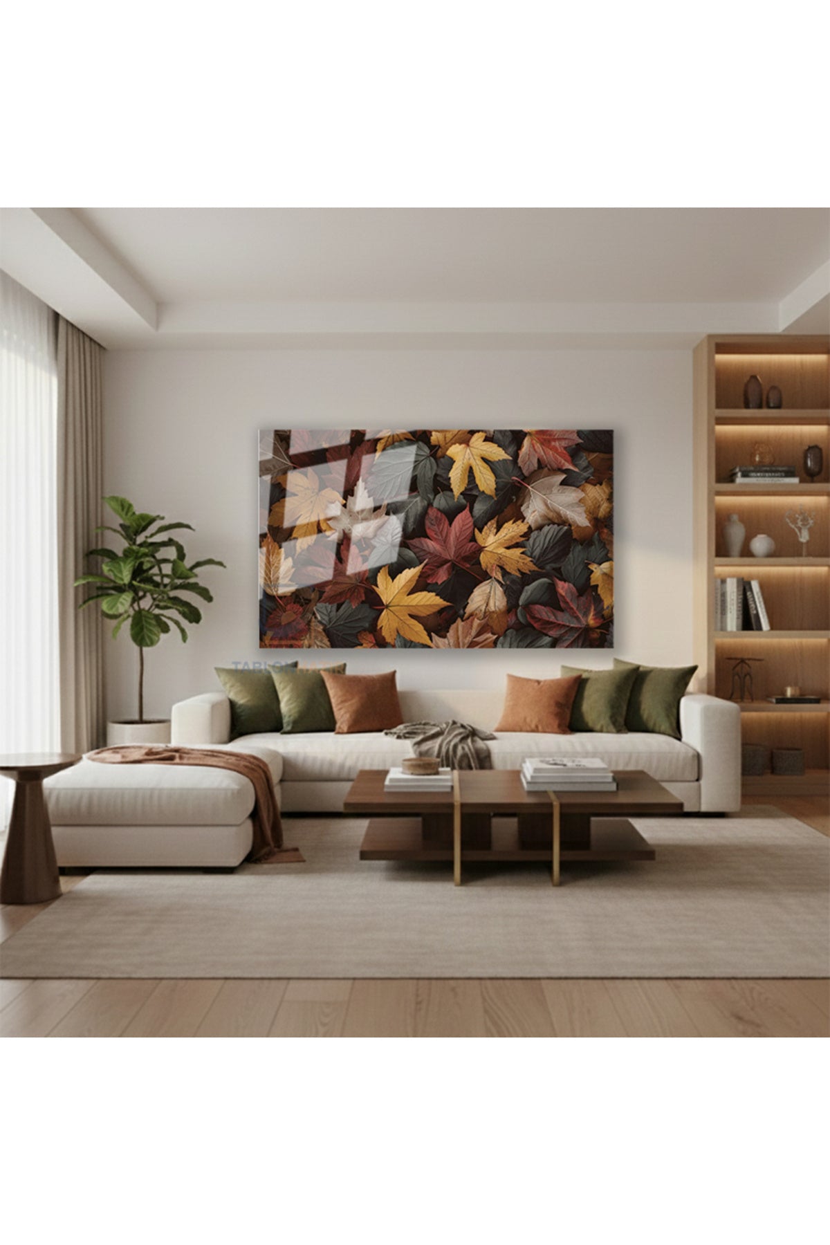 Yatay Cam Tablo Salon Duvar Tablosu Yatay Cam Sonbahar Yapraklar Yeni Ev Hediyesi Ofis Tablosu