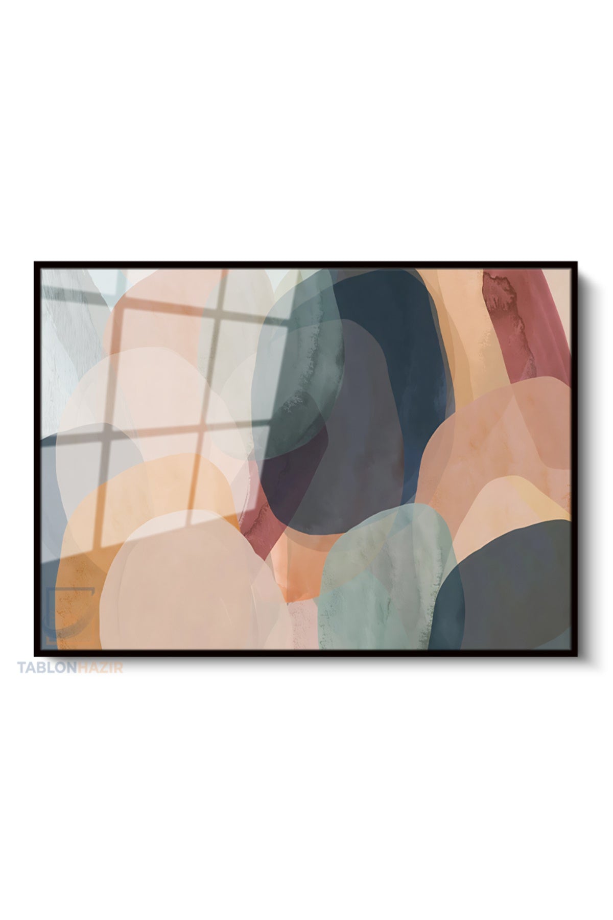 Çerçeveli Yatay Cam Tablo Salon Duvar Tablosu Yatay Cam Geometriksekiller8 Ofis Tablosu