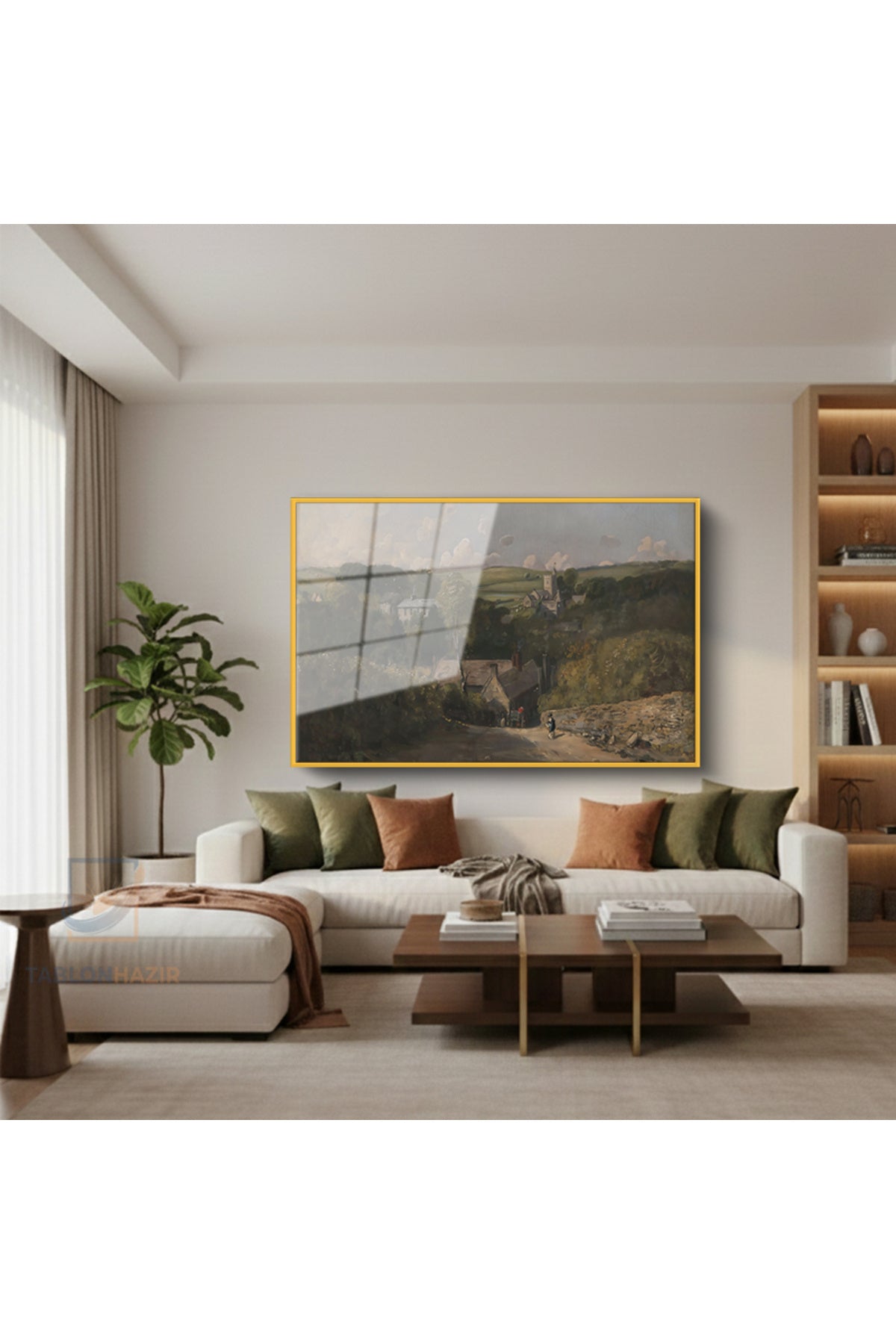 Çerçeveli Yatay Cam Tablo Salon Duvar Tablosu Yatay Cam Vintagekirsalmanzarasi3 Ofis Tablosu