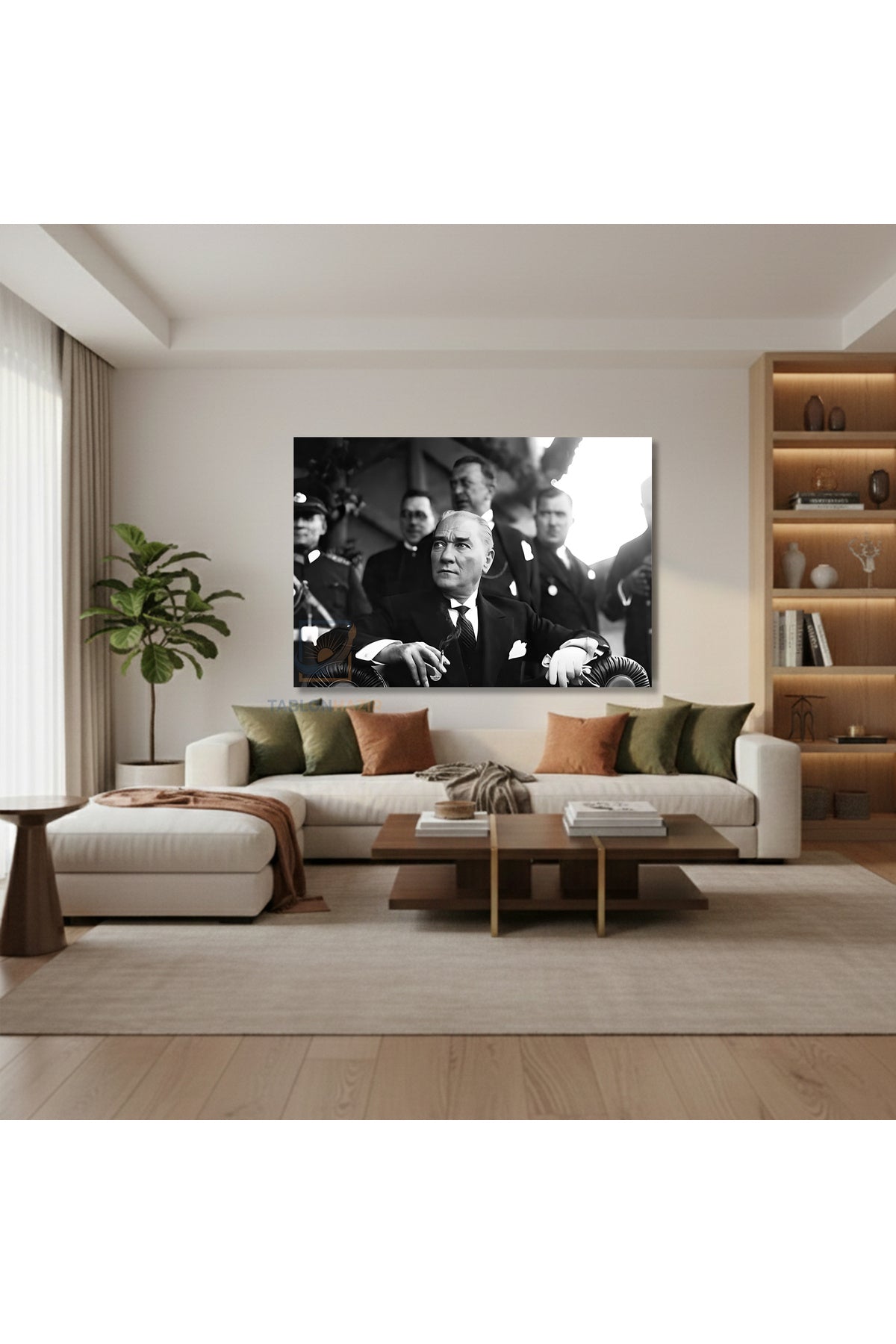 Yatay Kanvas Duvar Tablosu Ataturk Otururken Salon Tablosu Ofis Tablosu Yeni Ev Hediyesi Dekorasyon