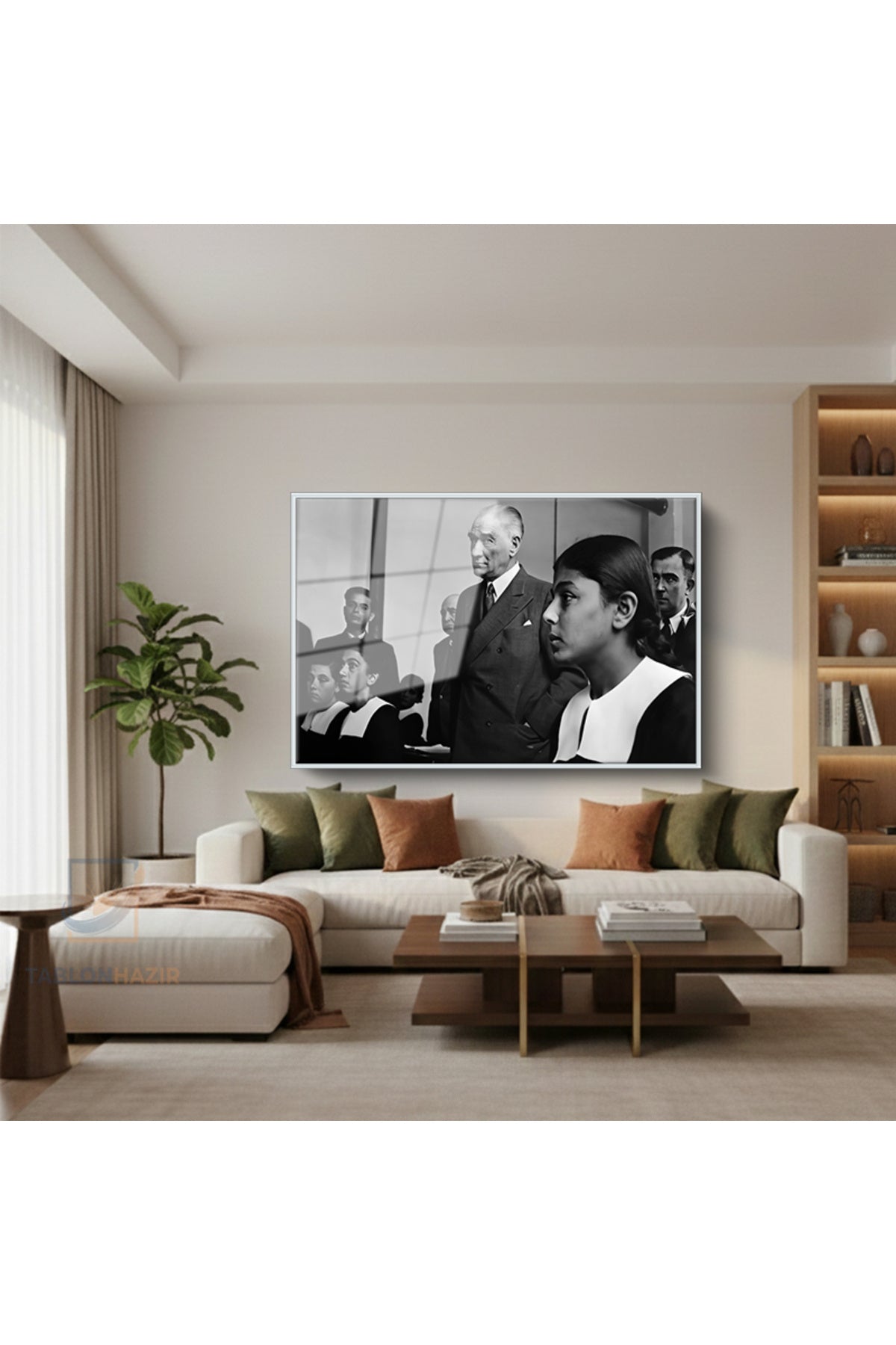 Çerçeveli Yatay Cam Tablo Salon Duvar Tablosu Yatay Cam Ataturk Sinifta Ofis Tablosu