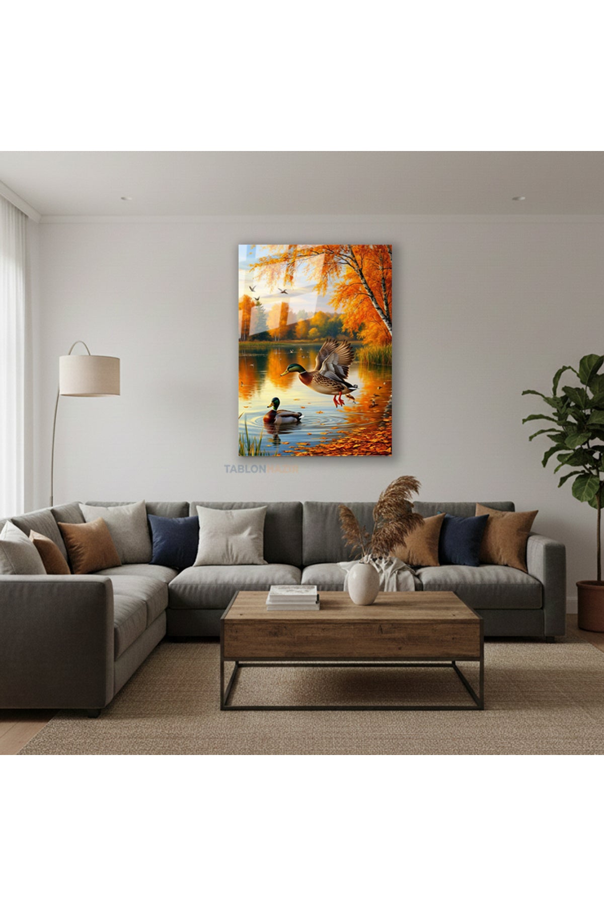 Dikey Cam Tablo Salon Duvar Tablosu Dikey Cam Goldeki Ordekler Yeni Ev Hediyesi Ofis Tablosu