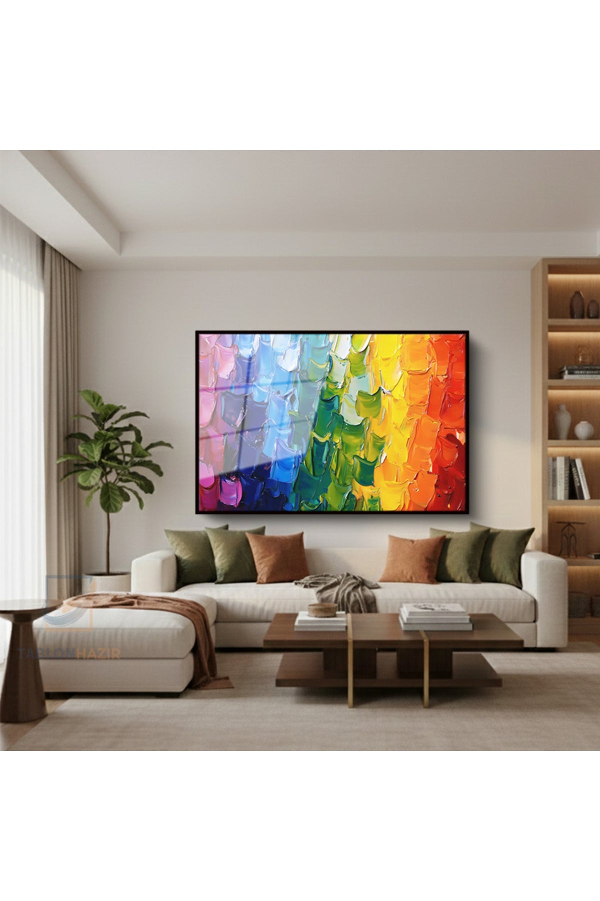 Çerçeveli Yatay Cam Tablo Salon Duvar Tablosu Yatay Cam Rengarenk Eriyen Boyalar Ofis Tablosu